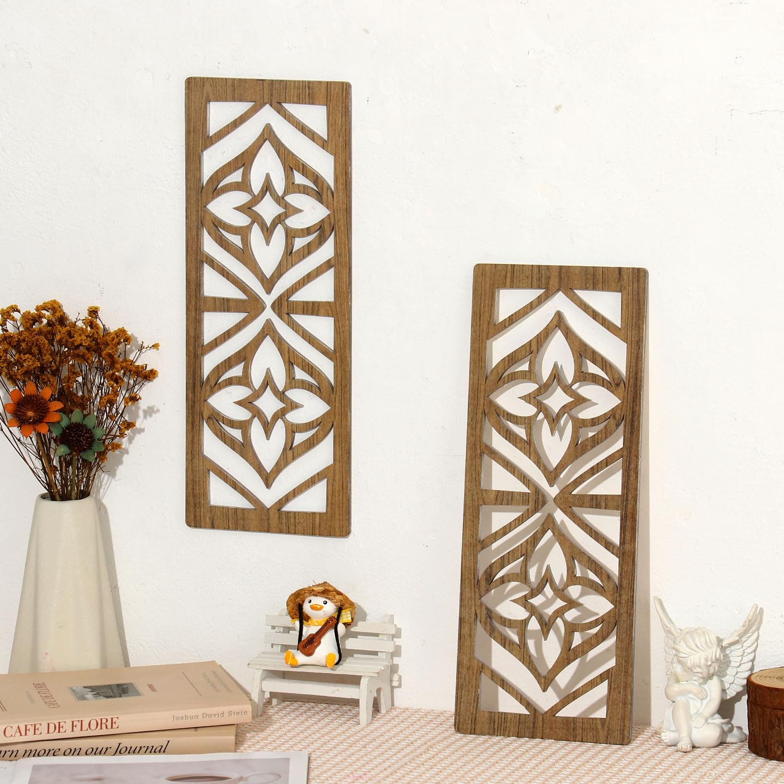 2 Pcs Mid Century Modern Wall Decor Wooden Abstract Geometric Art for Home Li…