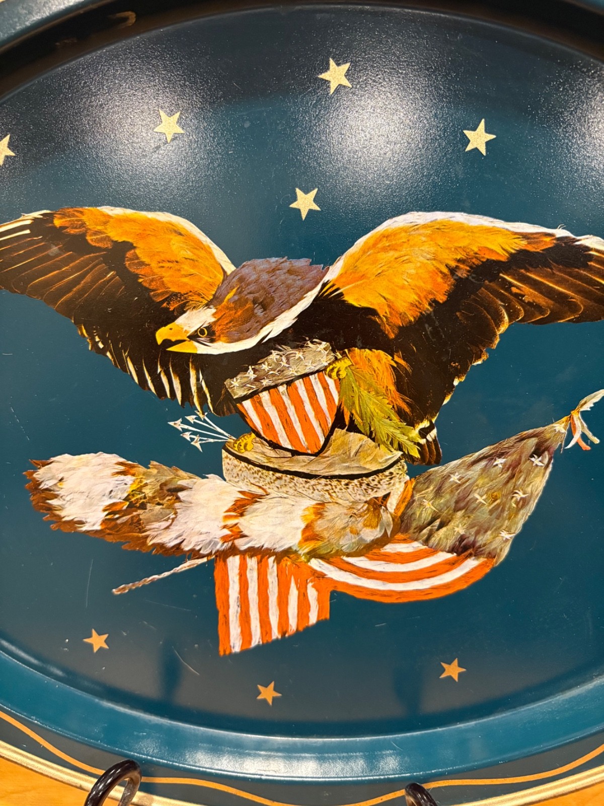 Vintage Americana Metal Try with Bald Eagle and Flag 12 inches wide Patriotic