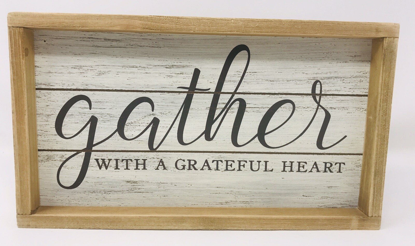 Wood Sign 12” X 7” Gather With A Grateful Heart Brown White Farmhouse Dining