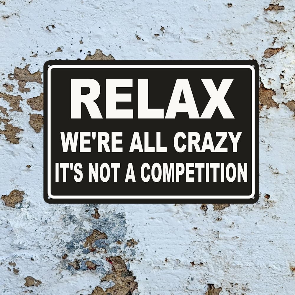 Lightweight Vintage Metal Wall Art – ‘Relax We’re All Crazy’ Indoor & Outdoor