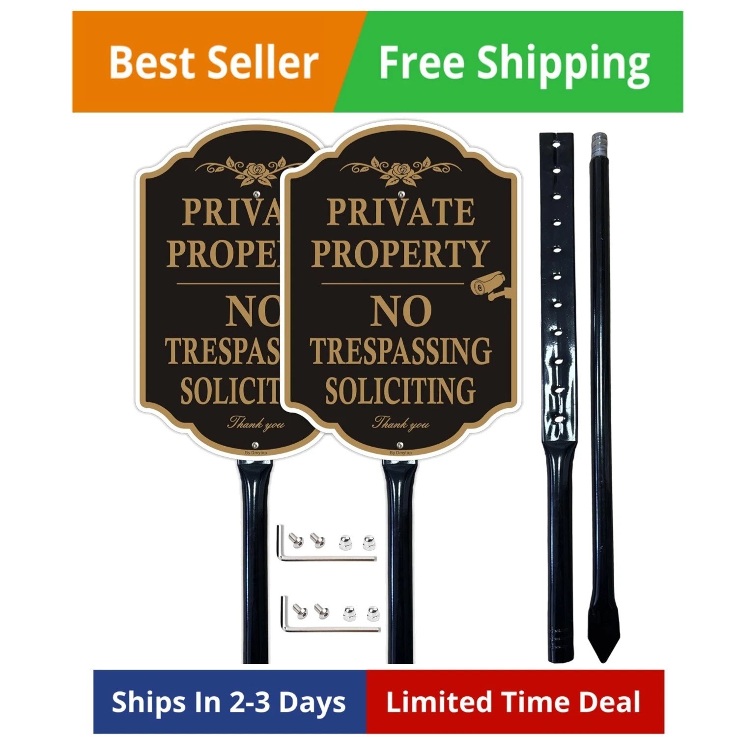 Private Property No Trespassing Signs with 36-inch Metal Stakes, 14 x 10 inch…