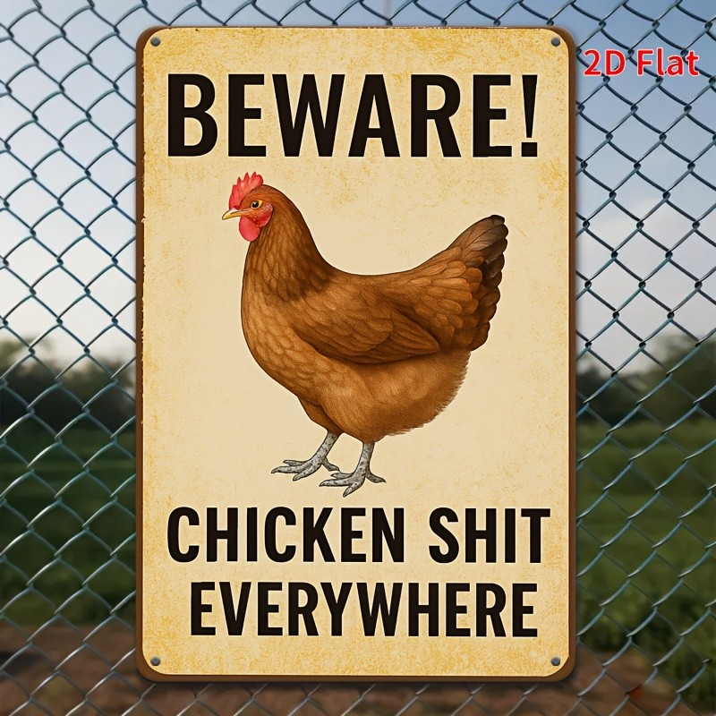 Beware Chicken Sh*t Everywhere Metal Sign Funny Farmhouse Chicken Coop Decor