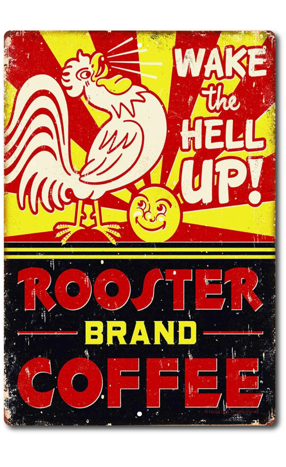 TIN SIGN Coffee Rooster Metal Décor Art Kitchen Store Café Bar Wake The Hell Up