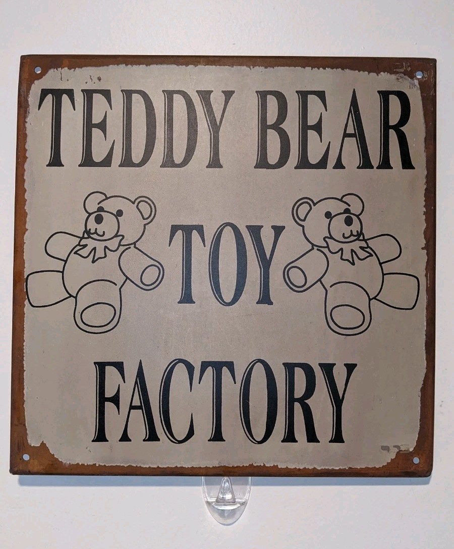 Teddy Bear Toy Factory 10″x10″ Rustic Metal Sign – Vintage Look – NEW