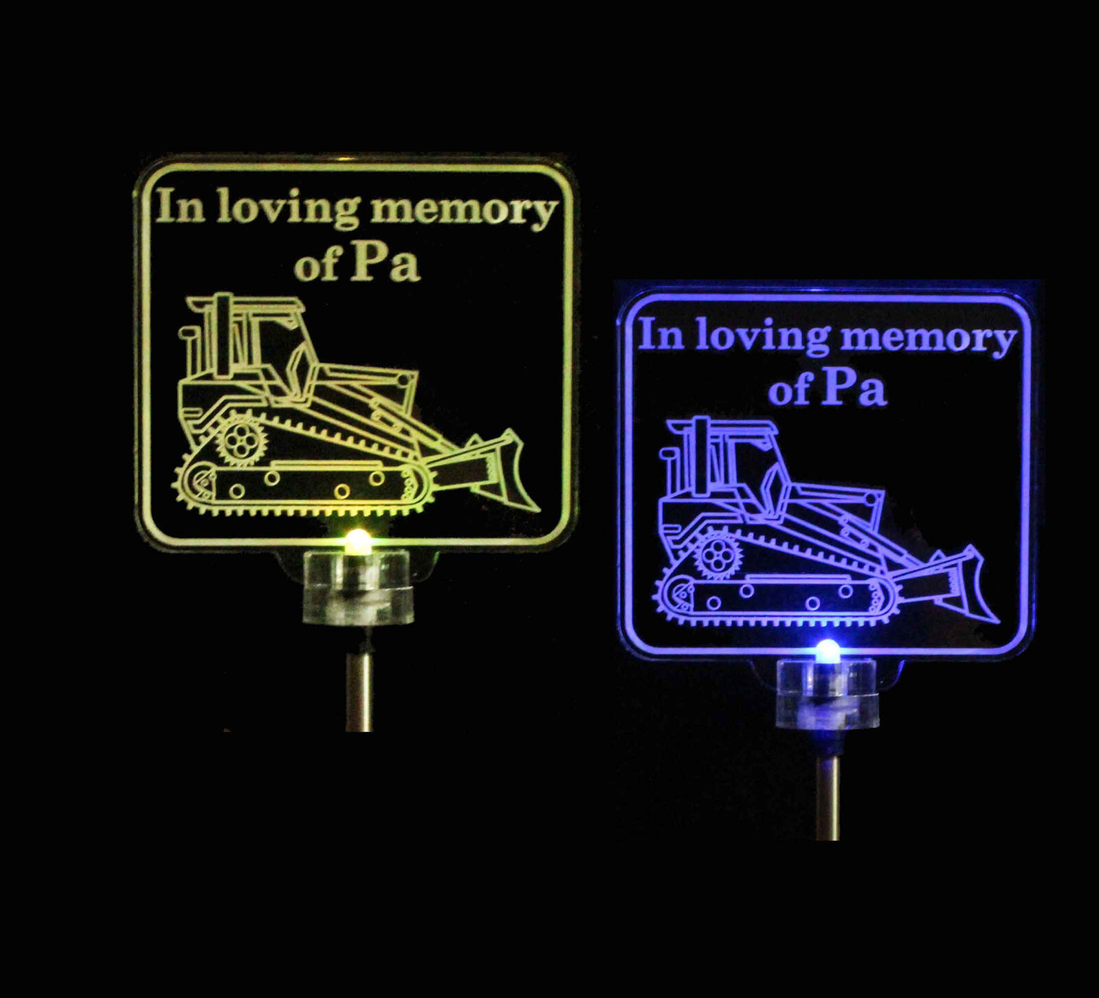 Personalized Bulldozer Solar Lights grave marker, Memorial Plaque, Cemetary