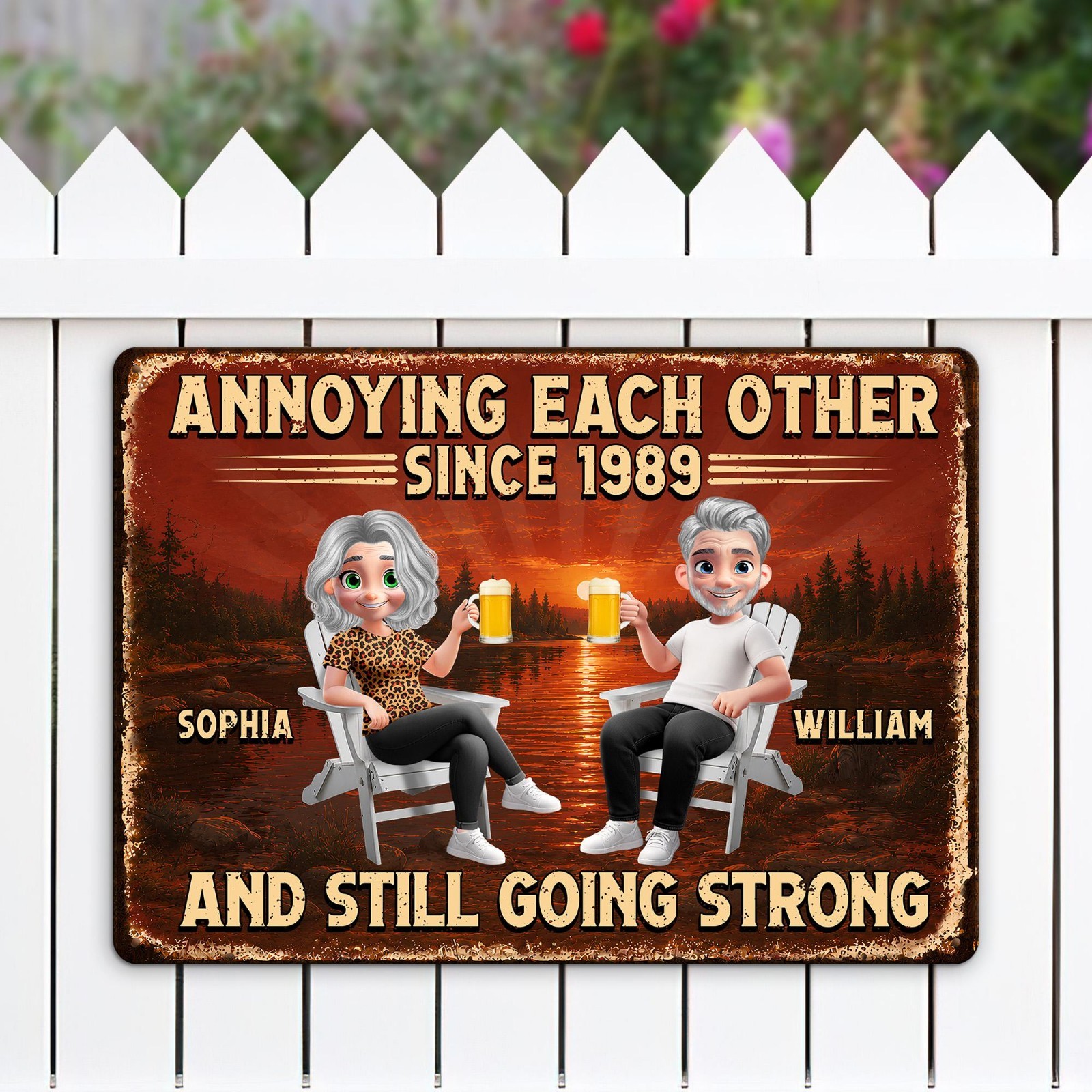 Personalized Metal Garden Sign Funny Couple Quote Custom Anniversary Year Decor
