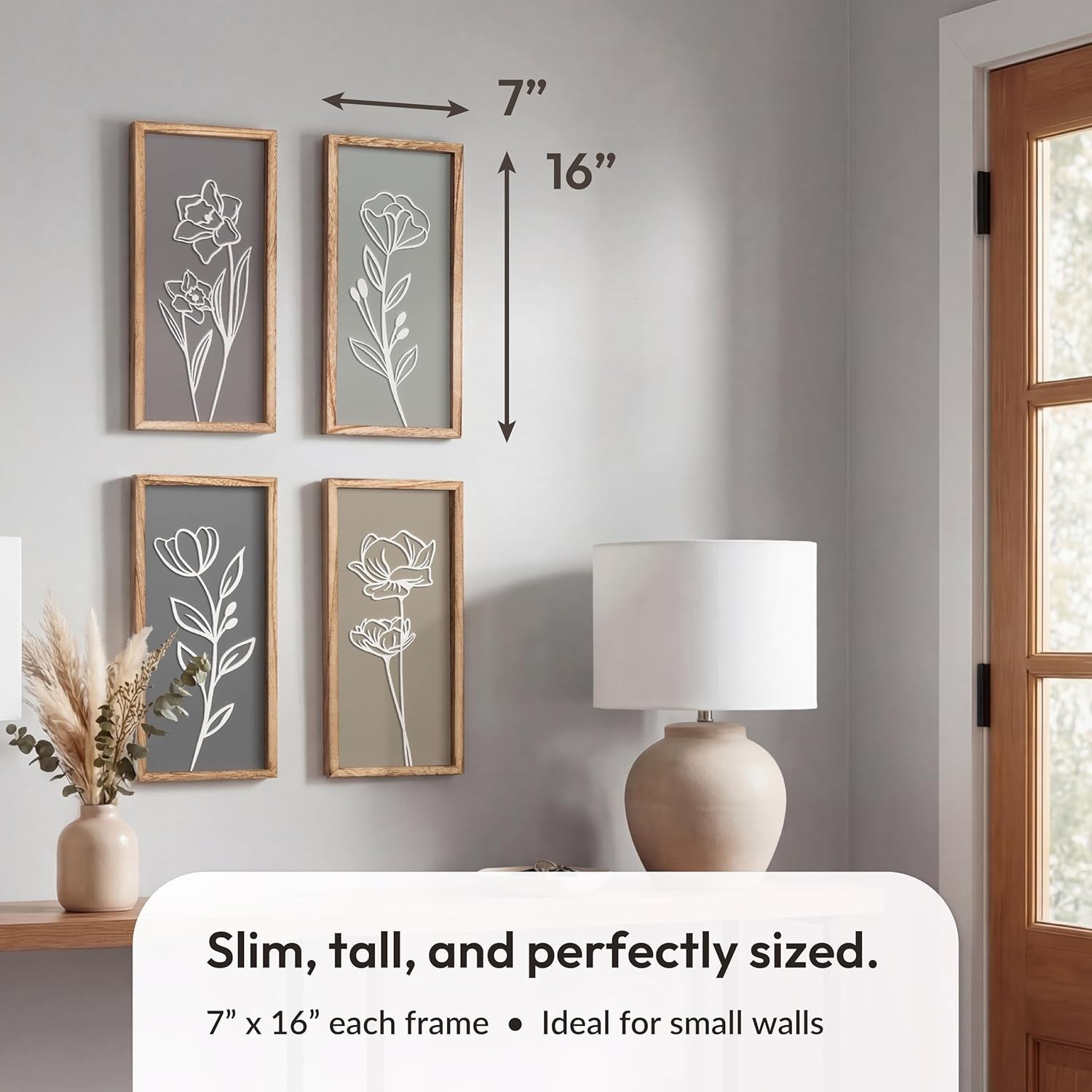 3D Wooden Floral Bathroom Wall Decor (Set of 4) Lightweight, Ready-to-Hang Frame