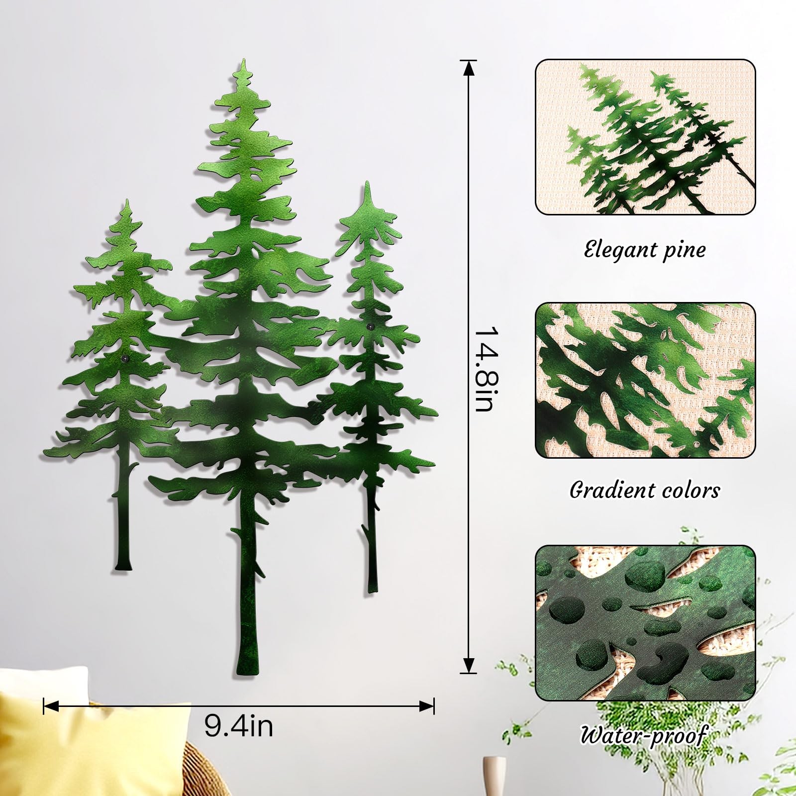 Bnesi Pine Tree Wall Art Green Metal Nature Decor