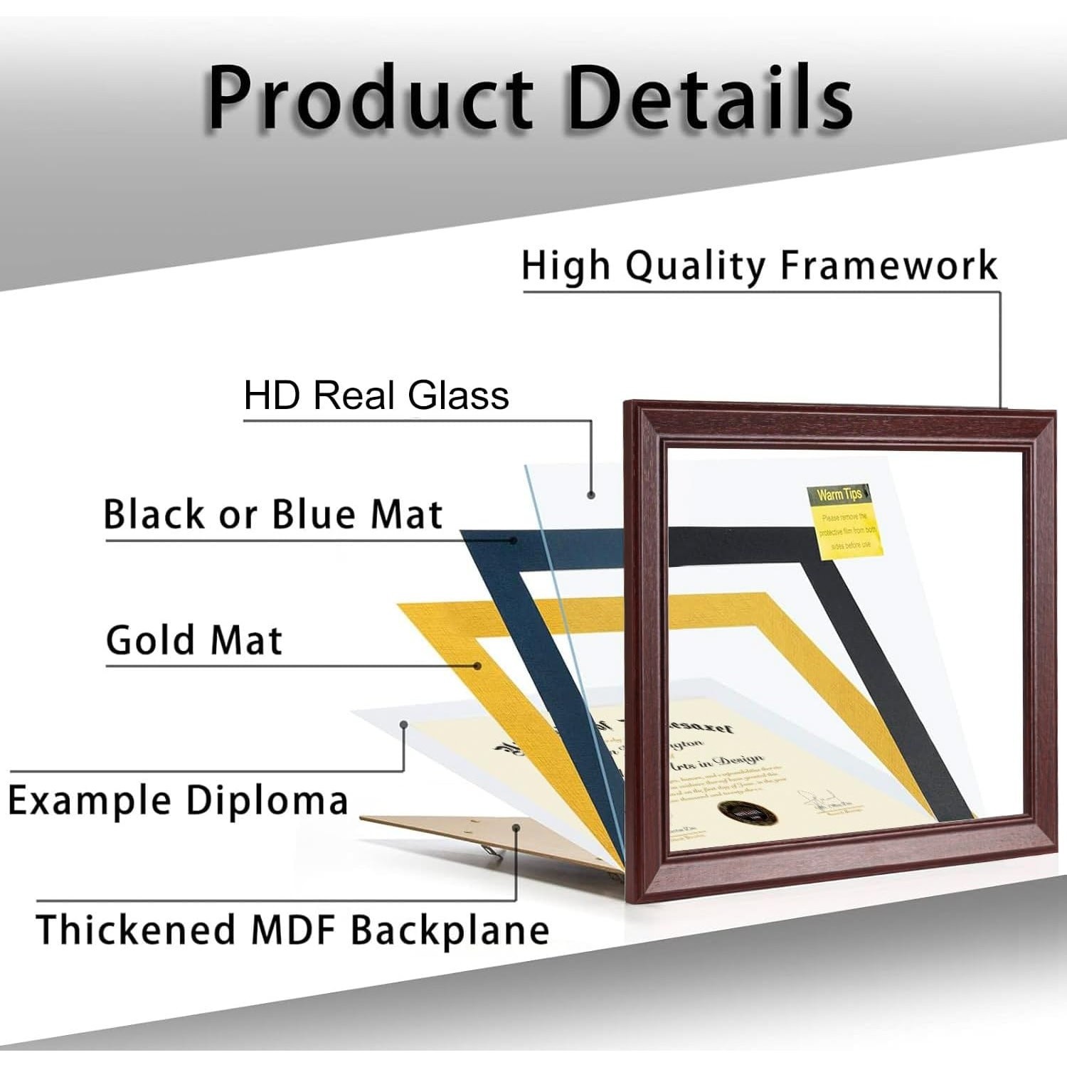 14×17 Diploma Frame w/ Mat Cherry Red Wood Plexiglass Wall Mount