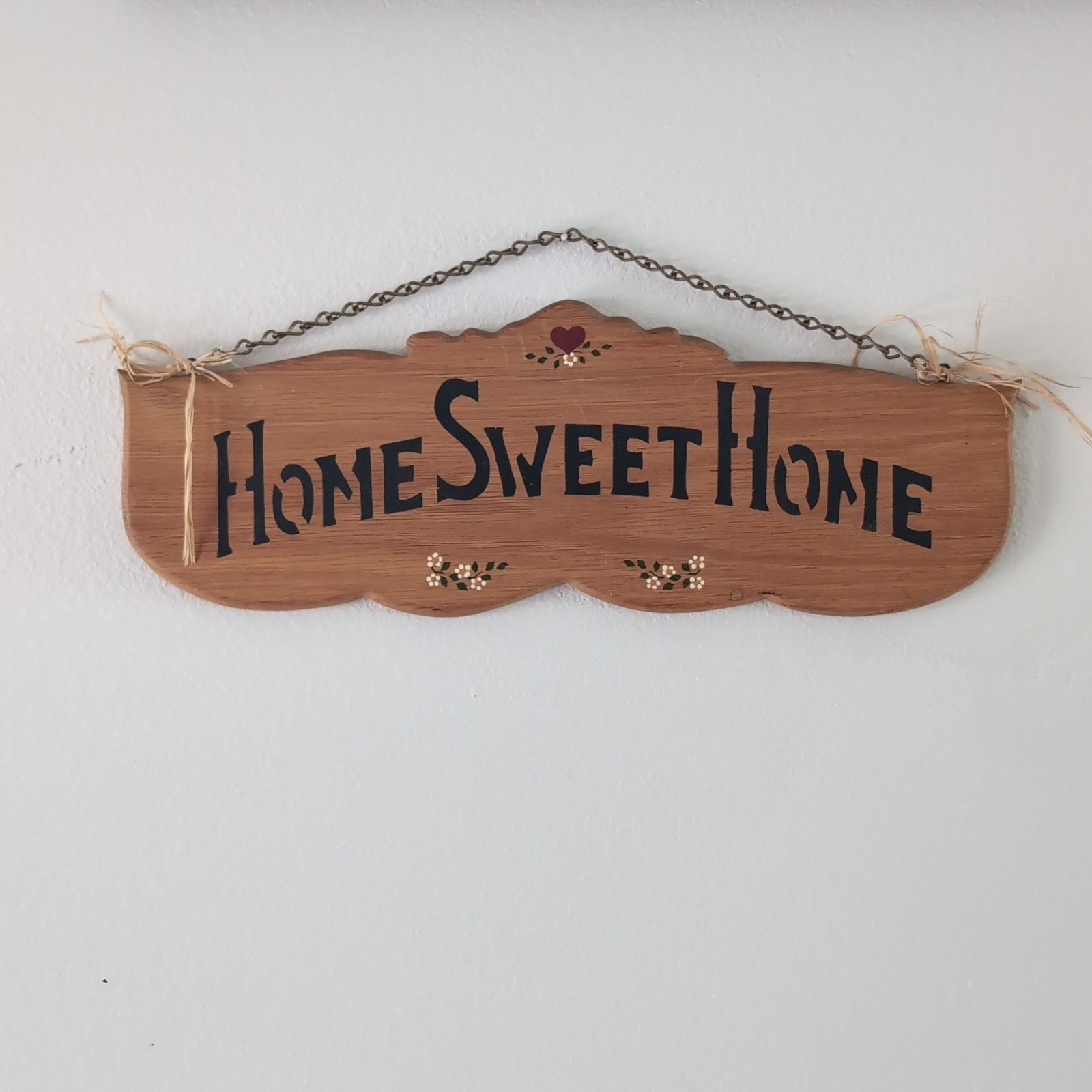Vintage Home Sweet Home Hand Painted Wood Sign Floral CottageCore Hanging Folk
