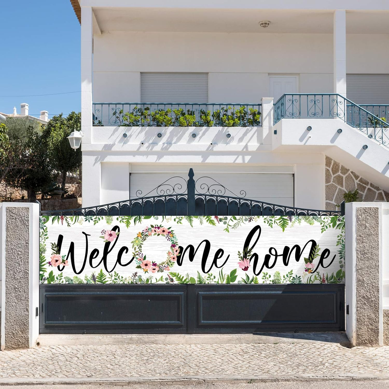 Welcome Home Banner Floral Hanging Sign with Rope Party Decor 71×15.7in