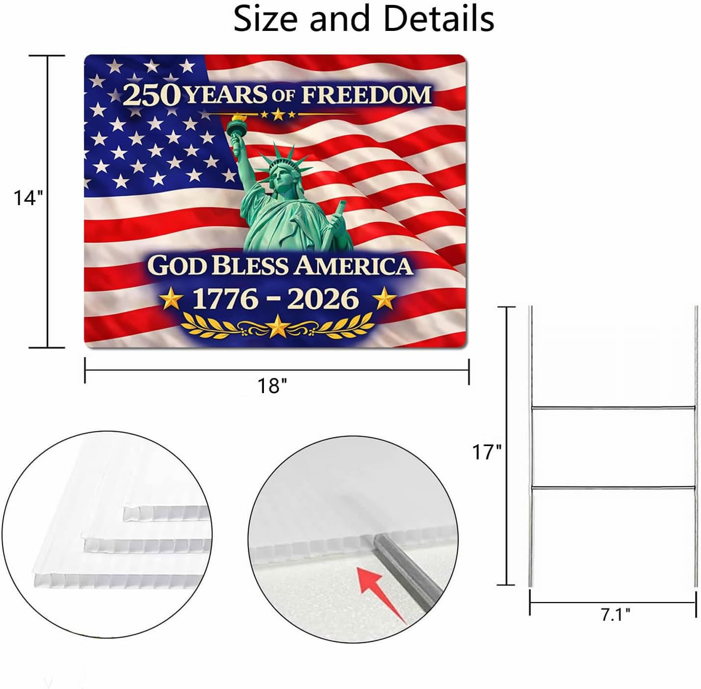 18X14 Inch Double Sided Patriotic Yard Sign with Metal Stake, God Bless America