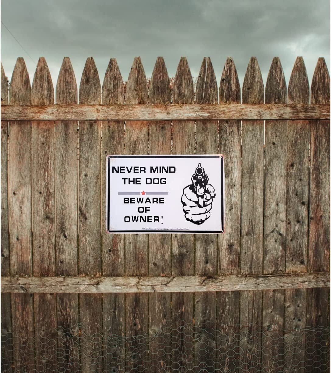 AMERICAN WIT Tin 12″ x 8″ Sign (NEVER MIND THE DOG – BEWARE OF OWNER)