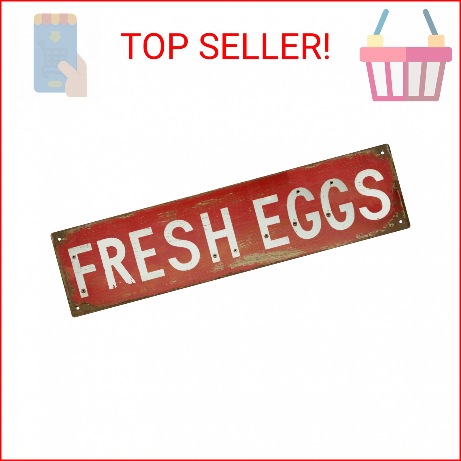 Retro Fresh Eggs Vintage Metal Tin Sign 4×16 in Chicken Farmhouse Wall Decor Rus