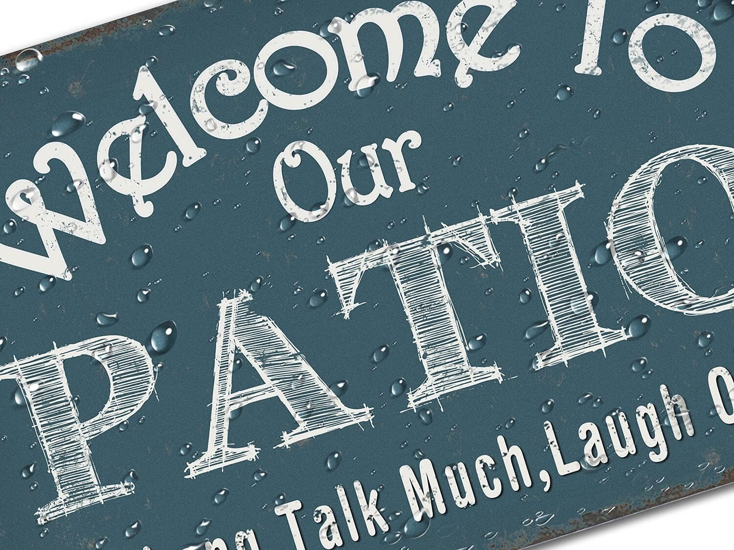 Welcome to Our Patio Sign Backyard Accessories Decor Outdoor, Vintage Aluminum M