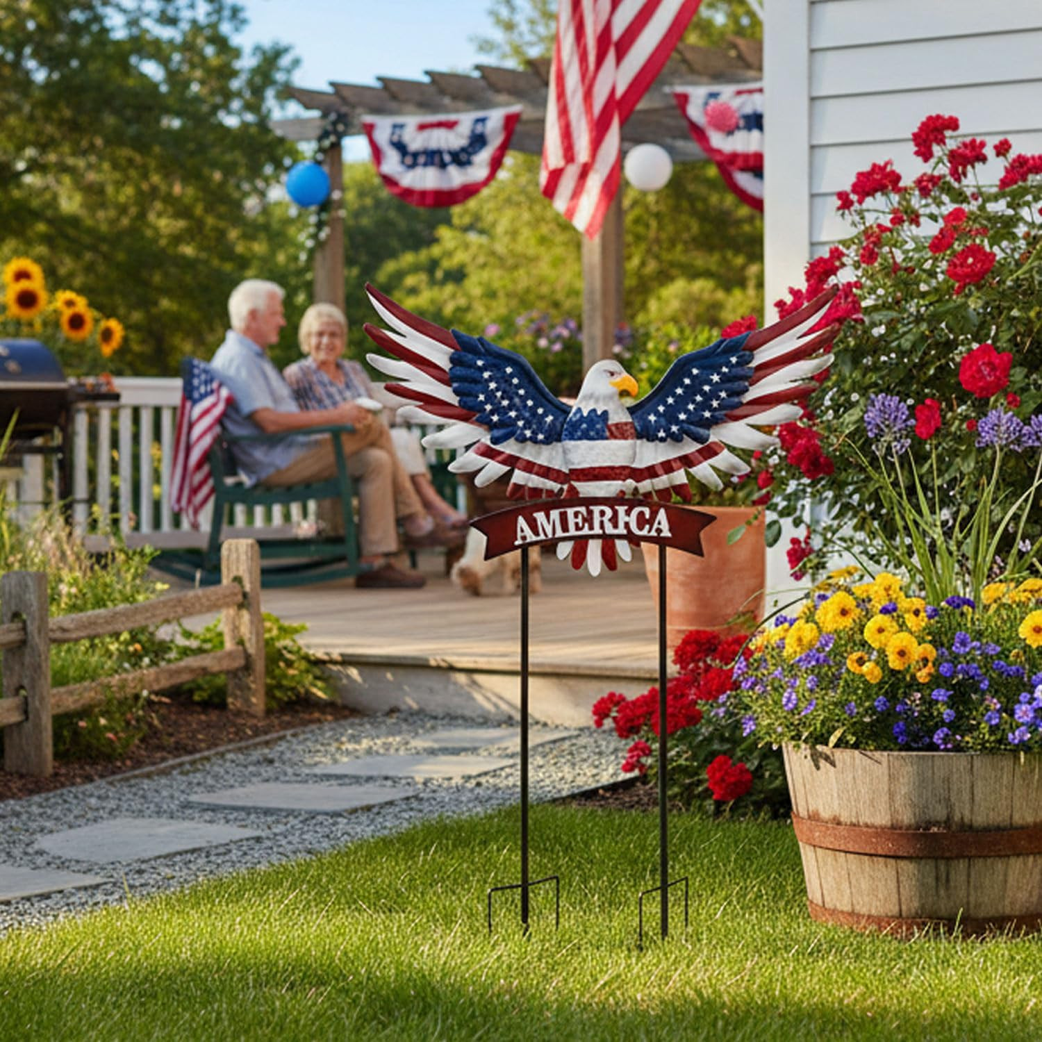 Eagle Patriotic Decor Garden Stakes Decorative Large 35.8In with America Sign, 4