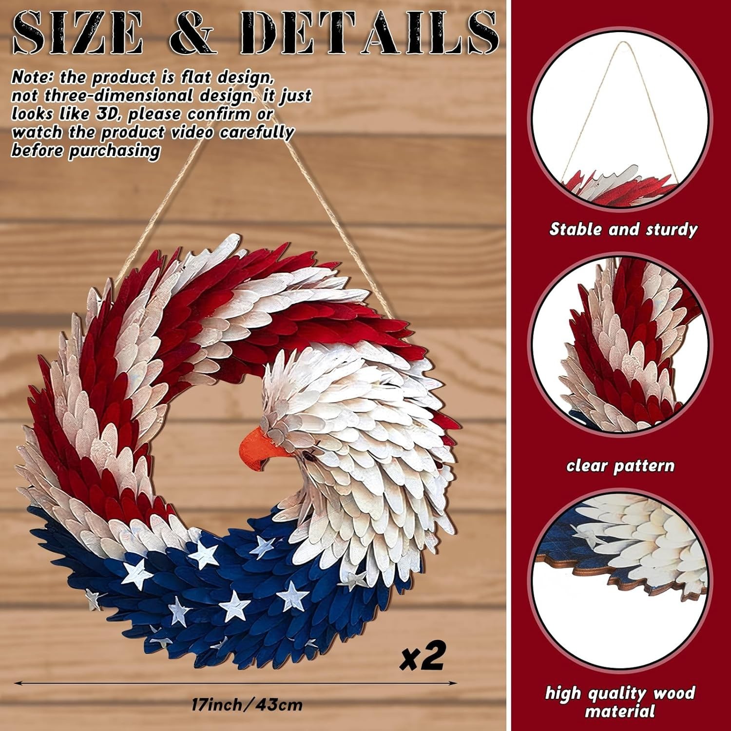 Charming Wooden Eagle Wreaths for Door Decor – 2-Piece Set for Patriotic Events