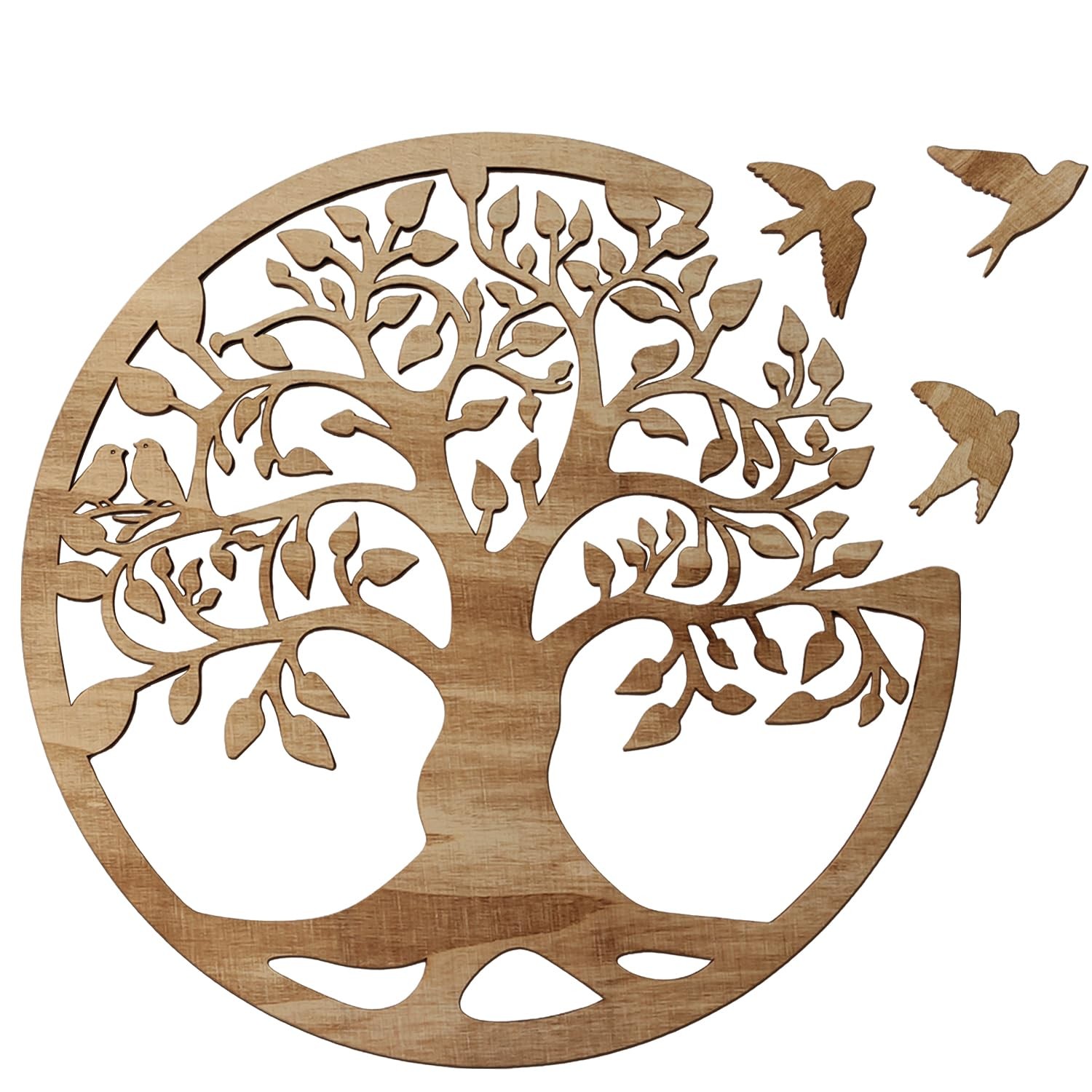 Tree of Life Wall Art Wooden Tree Life Wall Decor with Three Birds 12 Inch Ro…