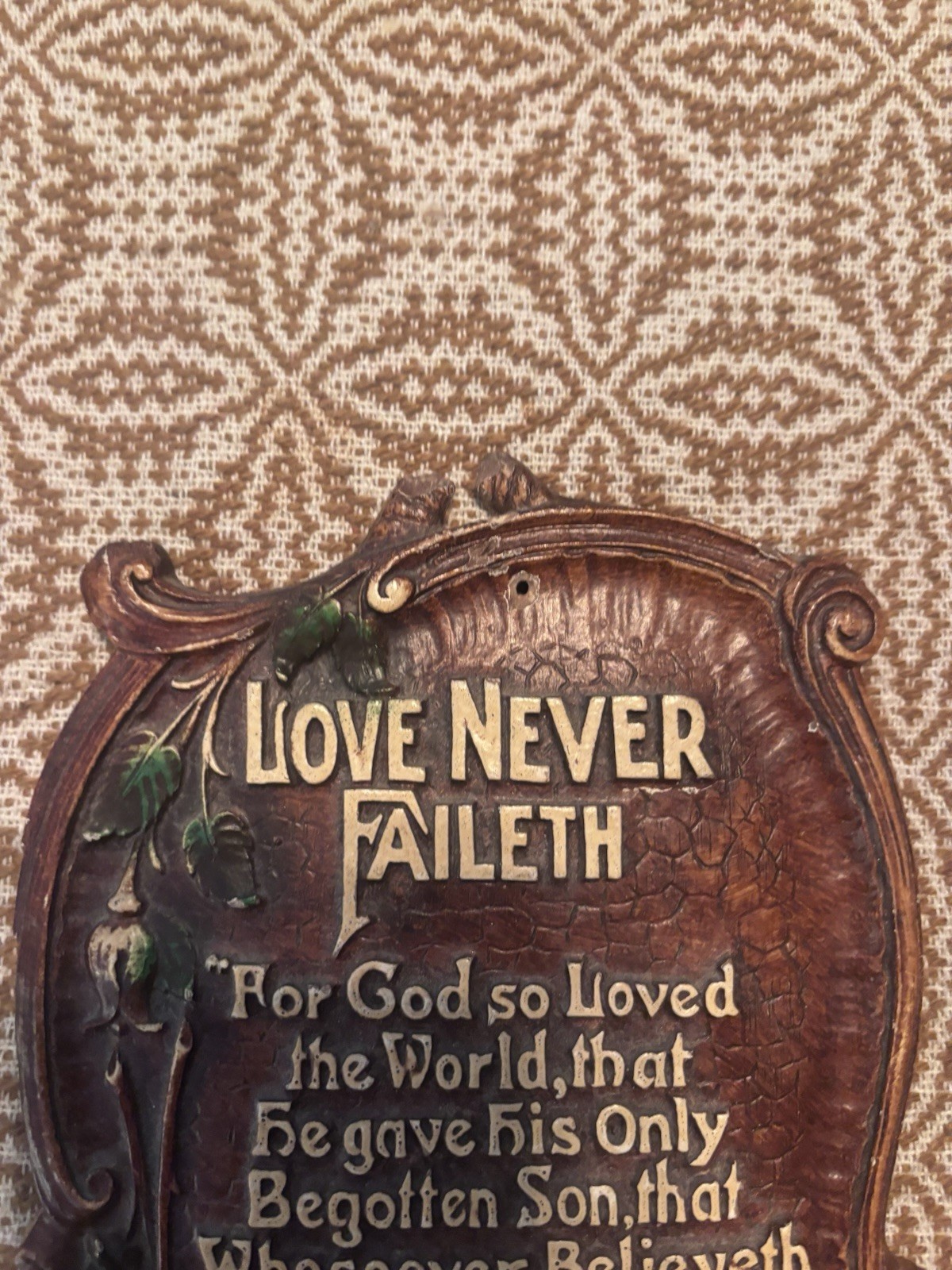 Christian Bible Verse Resin Wall Plaque, Scroll Floral, Vertical Hanging