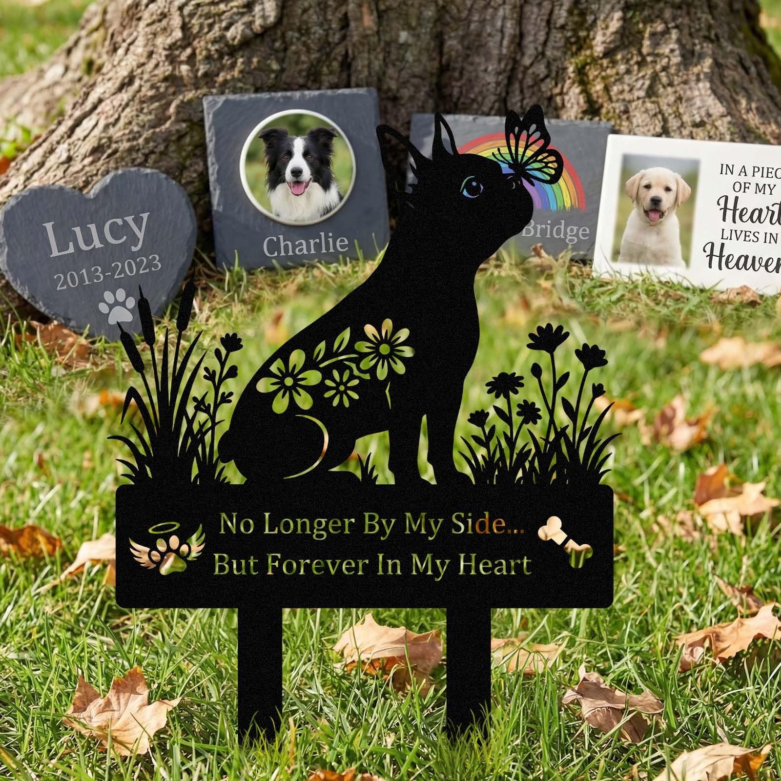 Boston Terrier Grave Marker for Dog Cemetery, Metal Yard Memorial, Garden Sta…