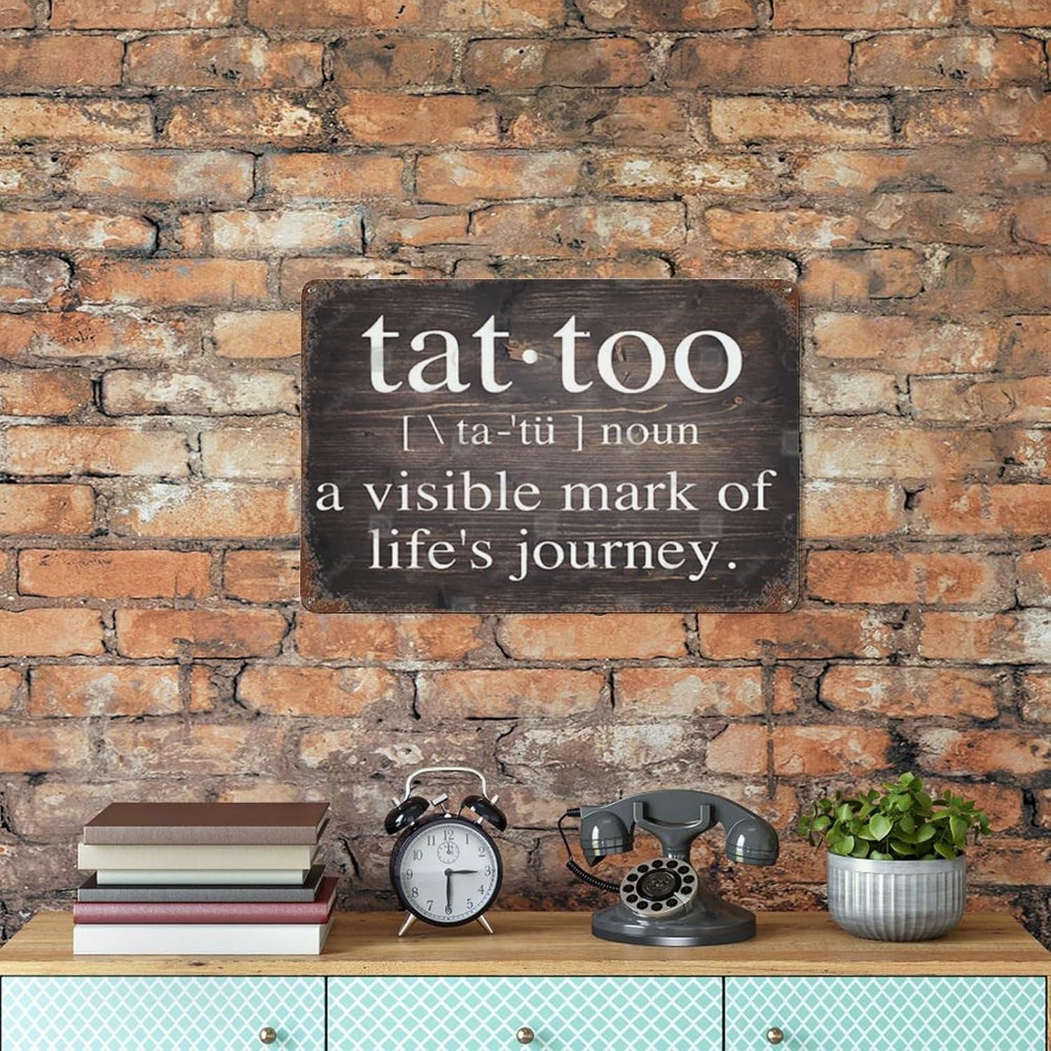 Tin Metal Sign Art Wall Decor Wood Grain Tattoo Shop Tattoo 8×12
