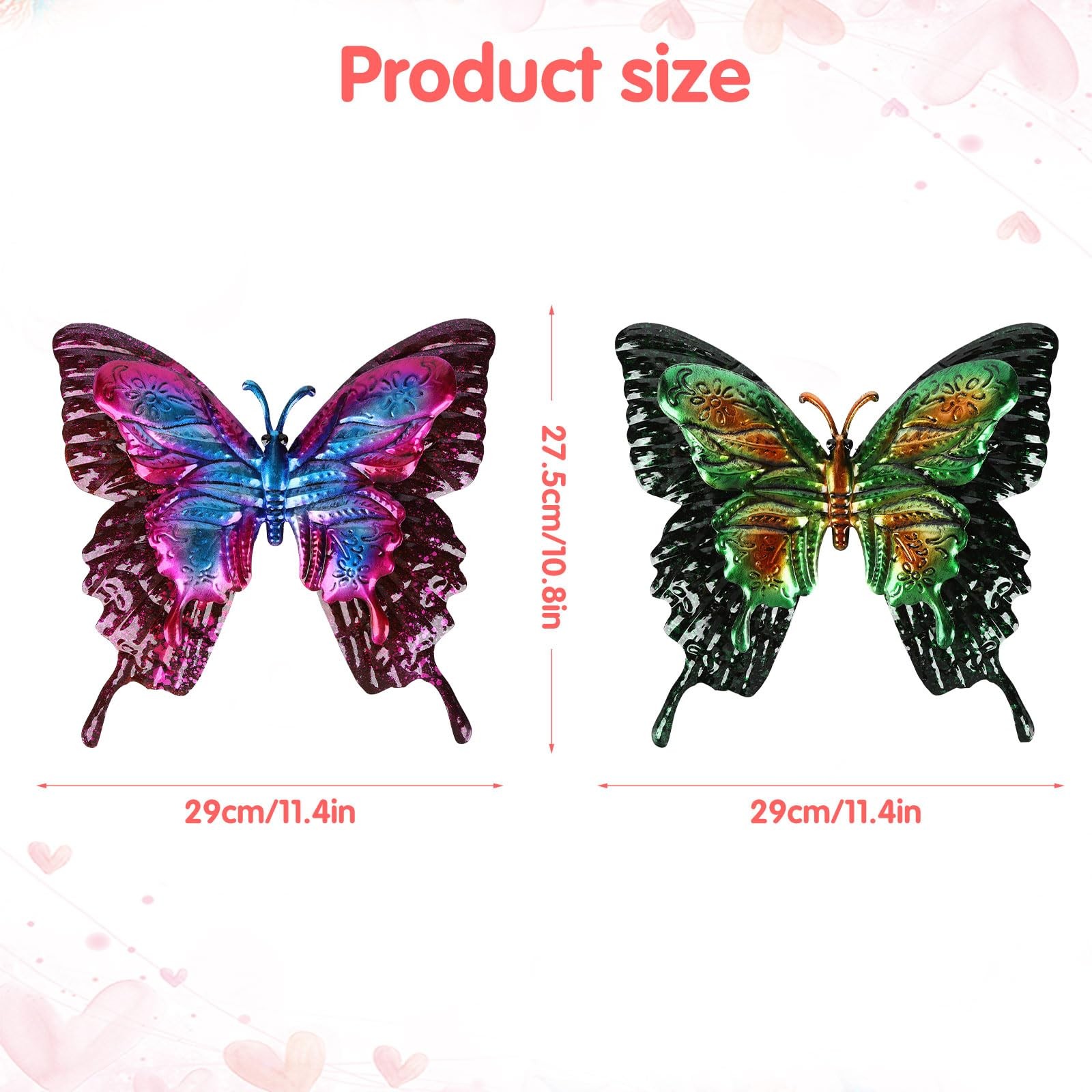 Metal Butterfly Wall Decor – 2 Pack 11.4″ Outdoor Fence Wall Art Decor, Large…