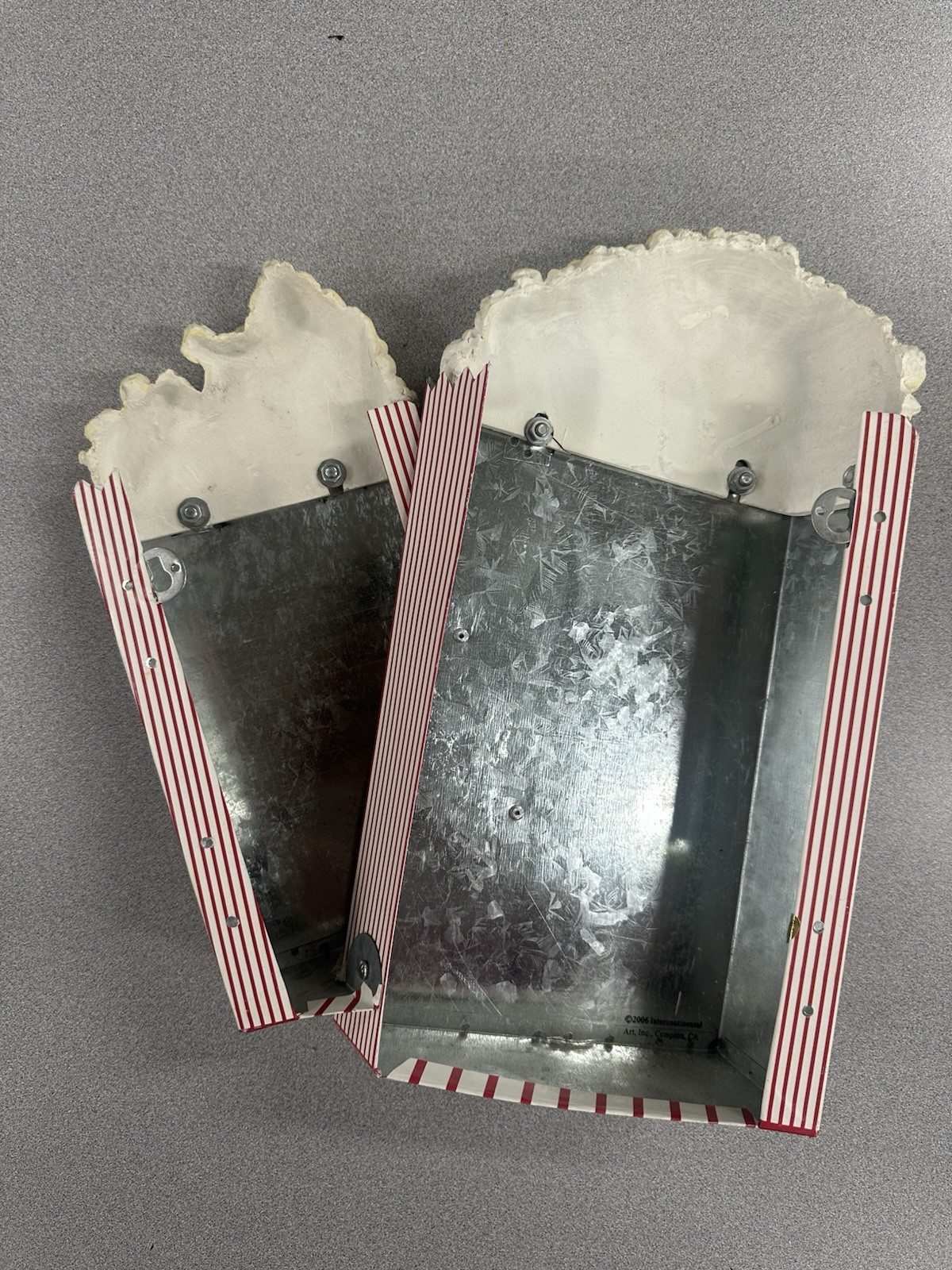 Retro Metal Popcorn Wall Plaques Set of 2 Red/White Striped Vertical Signs
