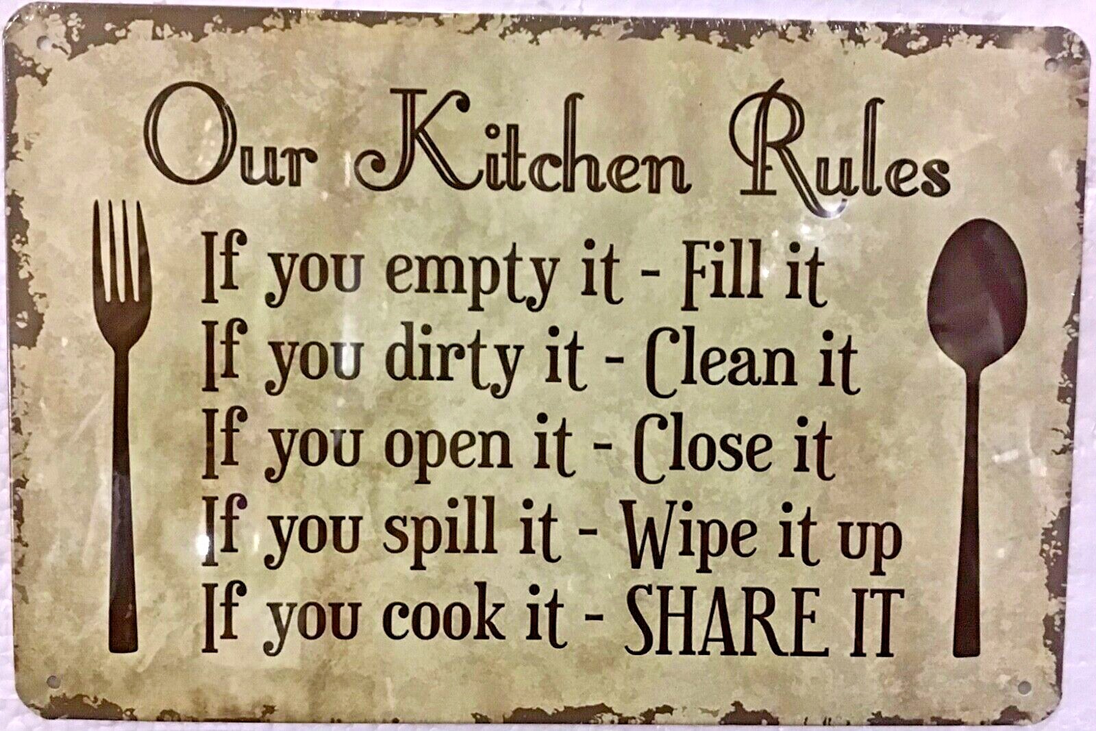 TWO 8×12 TIN SIGNS Funny kitchen rules dinner cooking meals family mom mother