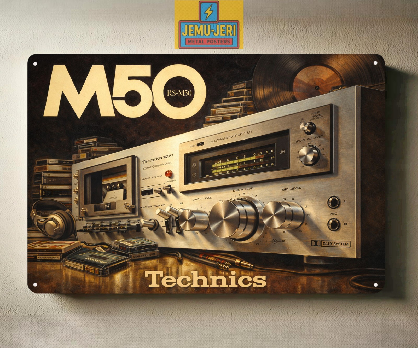 Technics RS-M50 Cassette Deck Metal Poster Tin Sign Vintage Hi-Fi Audio Wall Art