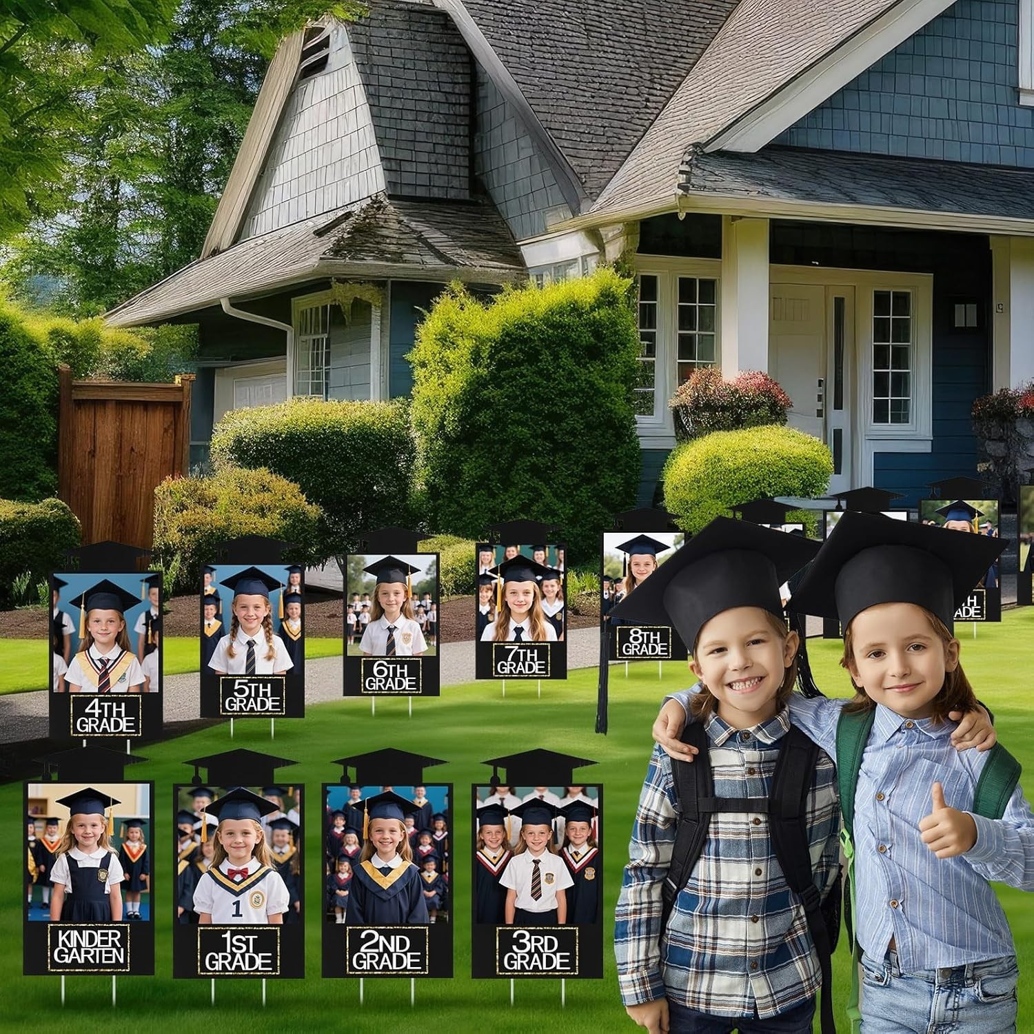 13PCS Graduation Yard Sign 2026 DIY Photo Display K-12 Lawn Decor Black