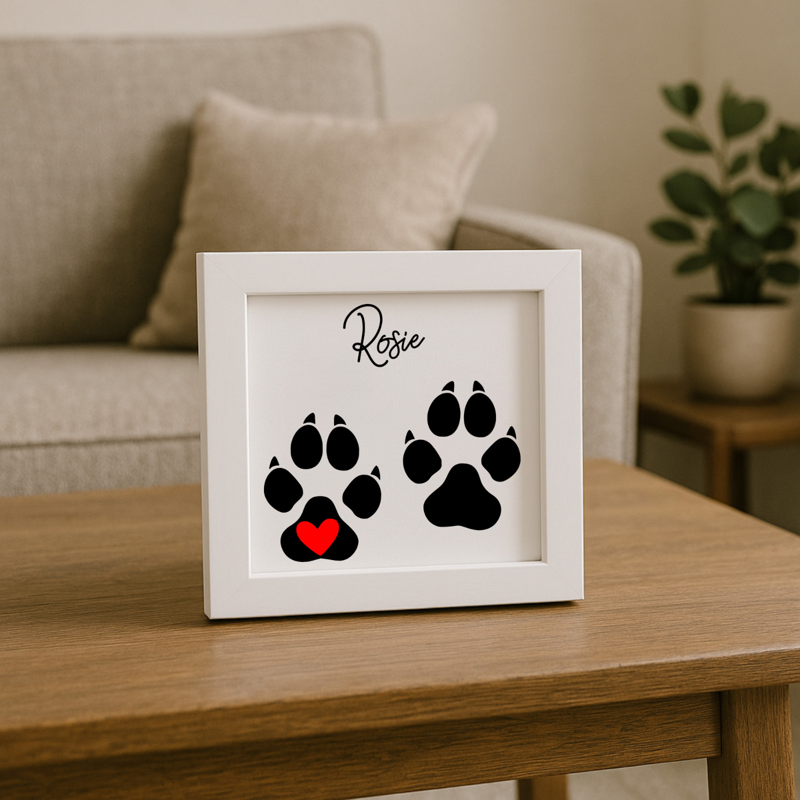 Personalized Dog Paw Memorial Sign Laser Engraved Pet Loss Gift on Wood in Frame