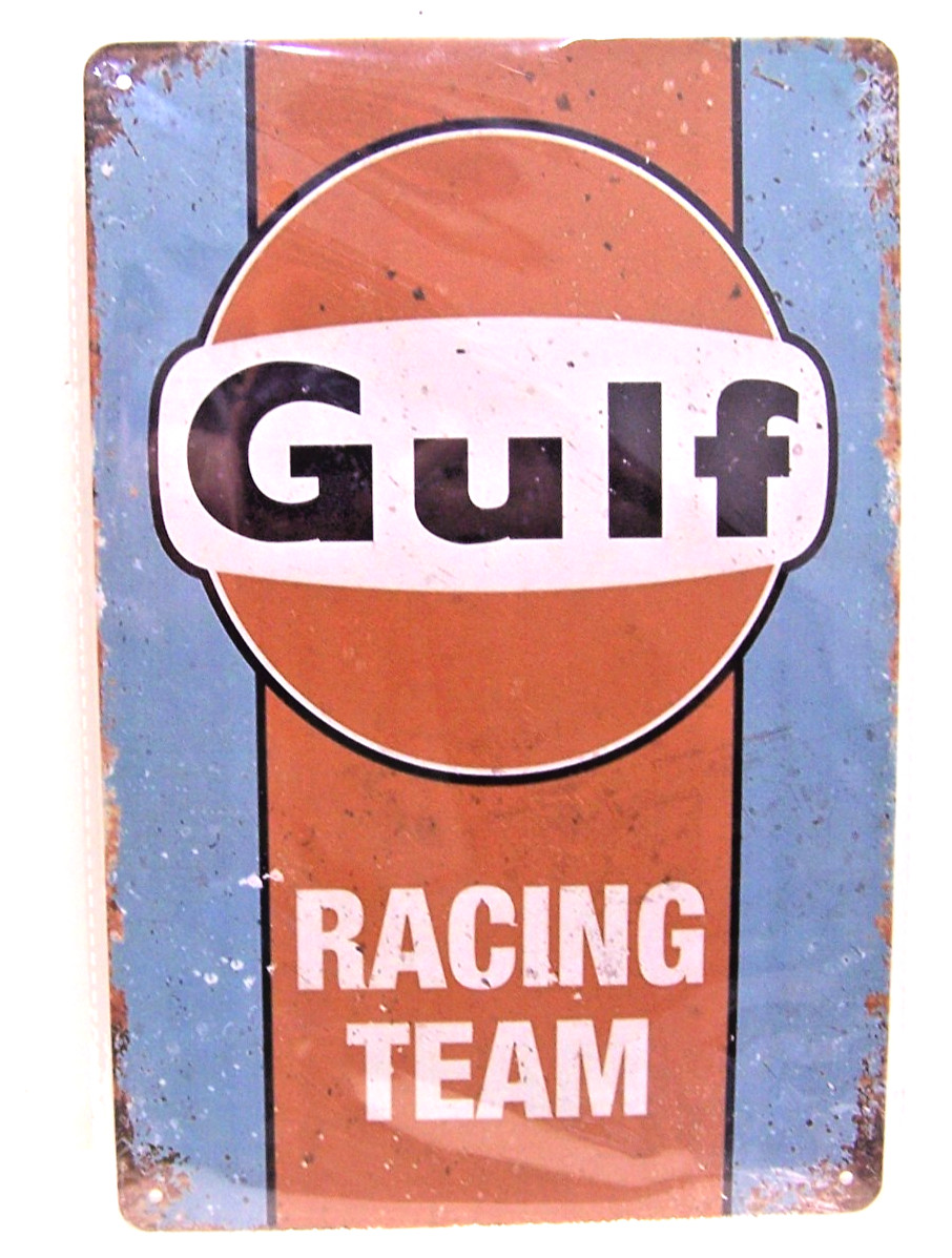 NEW Gulf Oil Racing Team Novelty Metal Sign 12″ x 8″ Man Cave Wall Art