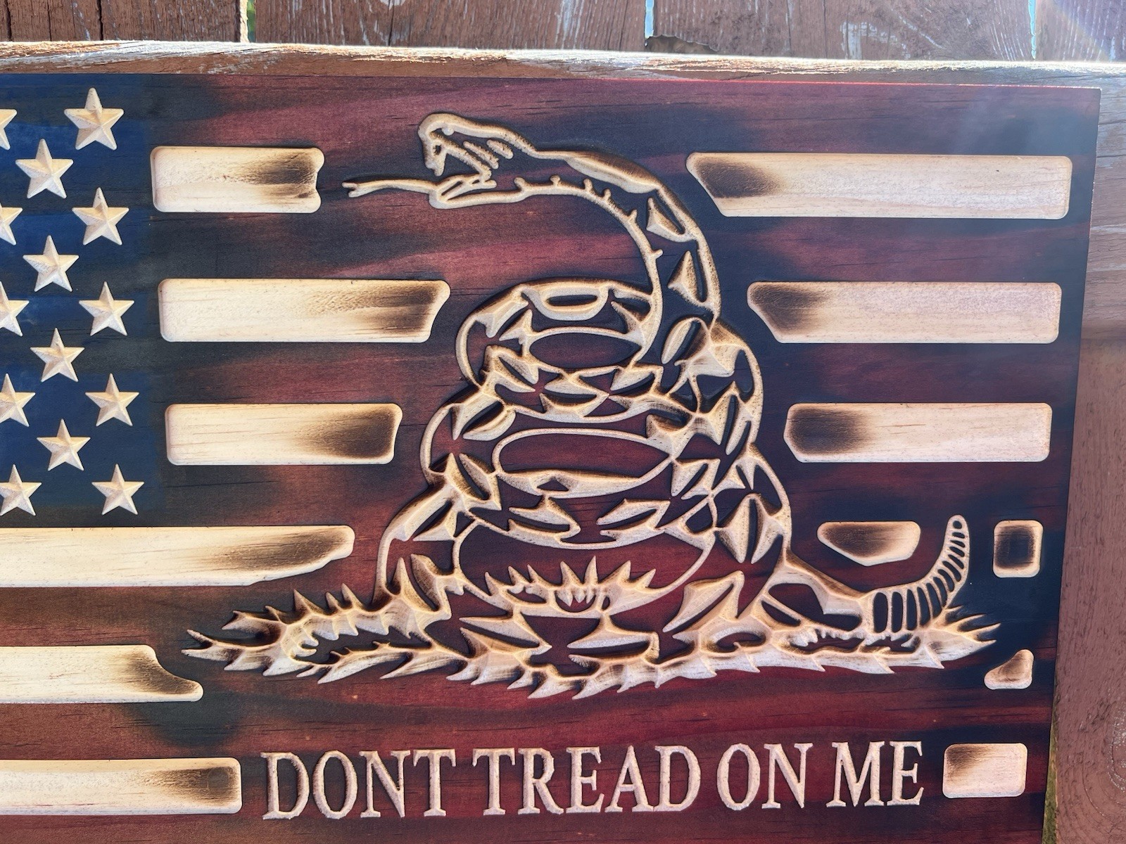 Rustic Wooden Gadsden Don’t tread on me American Flag / Made In America
