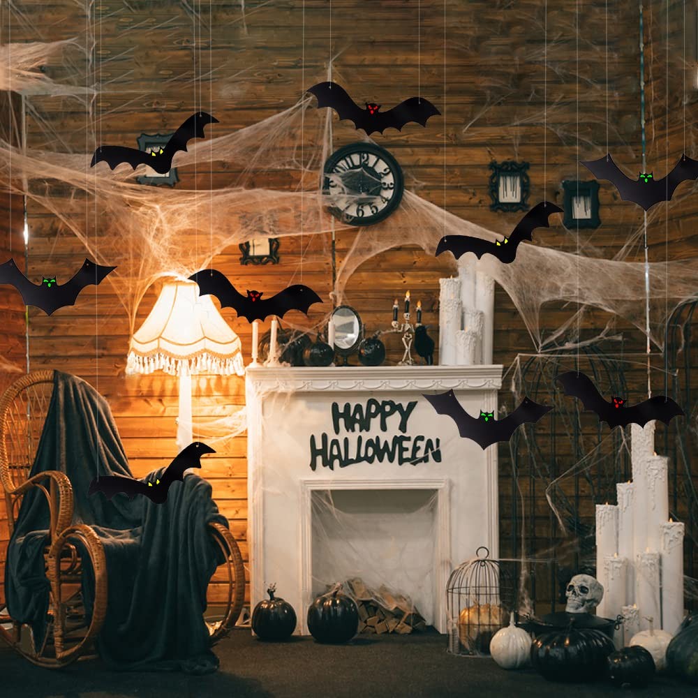Halloween Hanging Bats 12 Pieces 3D Realistic Scary Large Fake Black Hanging …