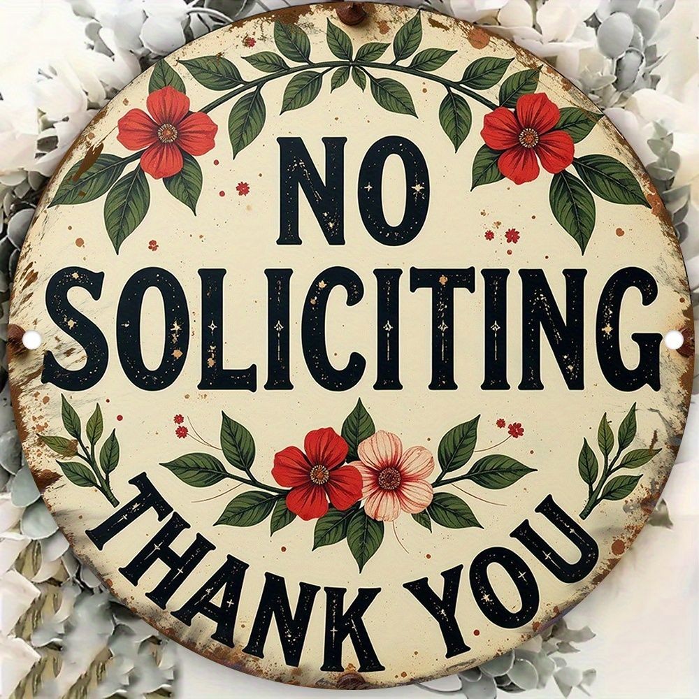 No Soliciting Thank You Metal Sign Floral Vintage Wall Art Hanging Decoration