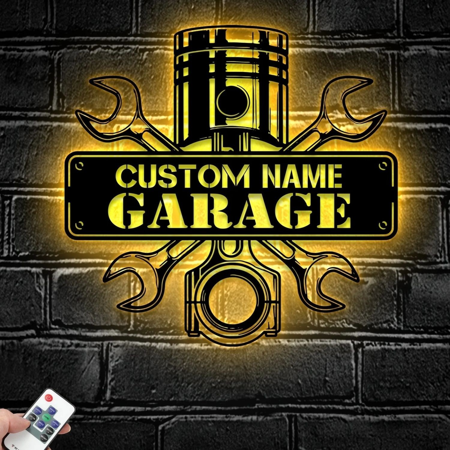 Personalized Garage Metal Sign with LED, Custom Workshop Name Decor