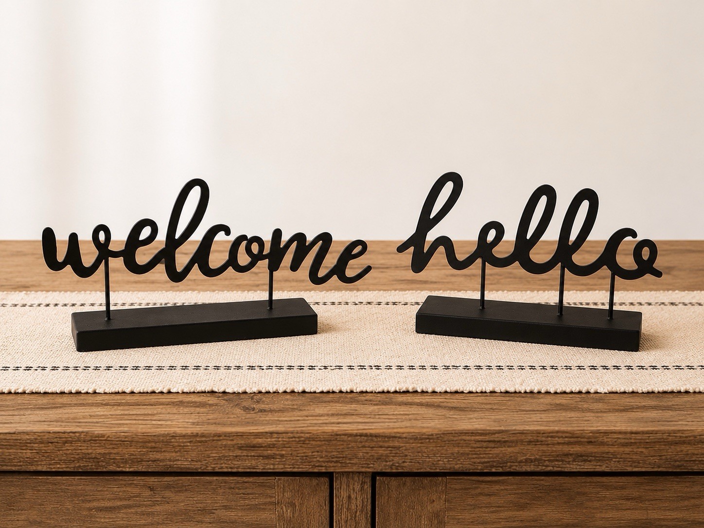 Black Metal “Welcome” “Hello” Freestanding Tabletop Word Signs Set of 2