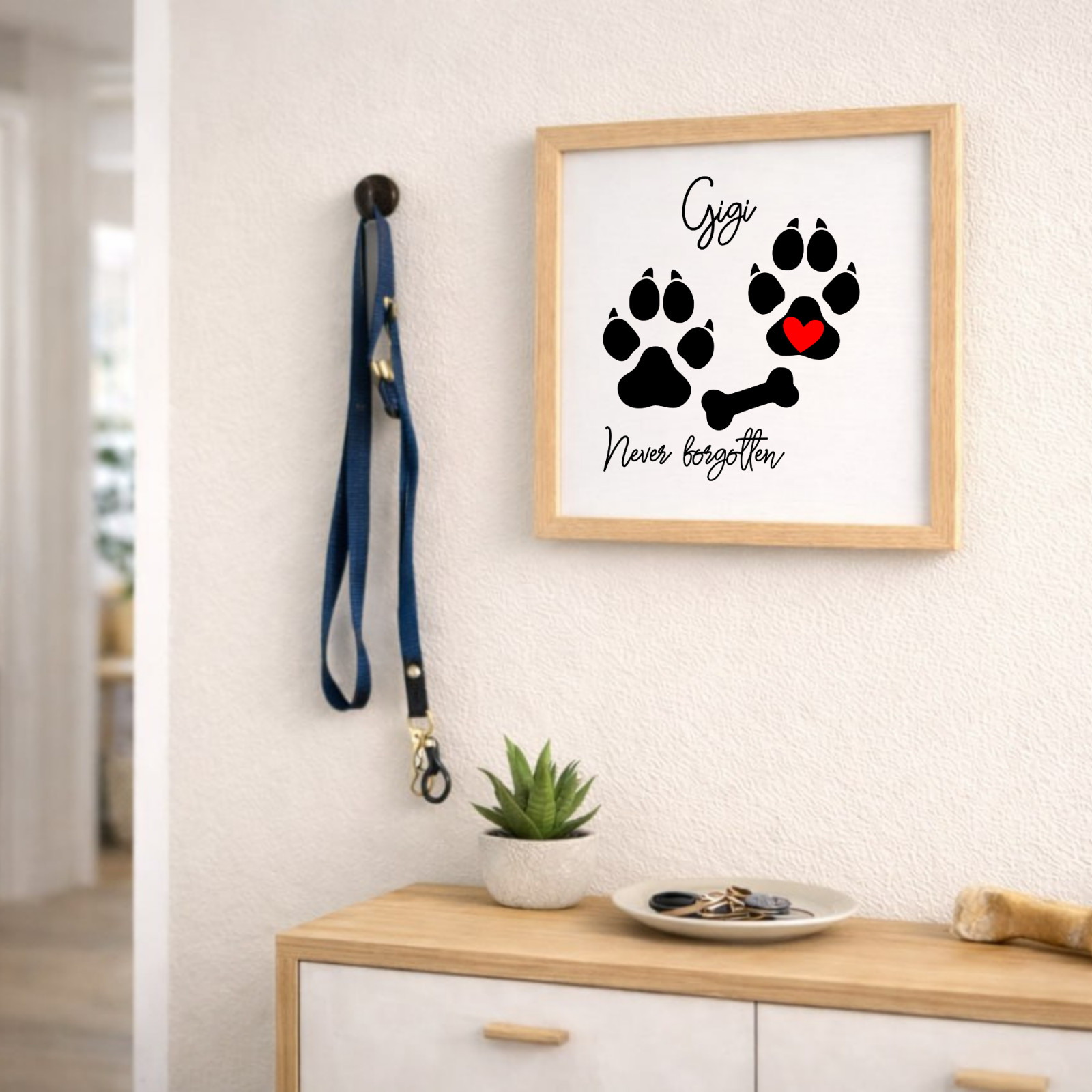 Personalized Dog Paw Memorial Sign Laser Engraved Pet Loss Gift on Wood in Frame