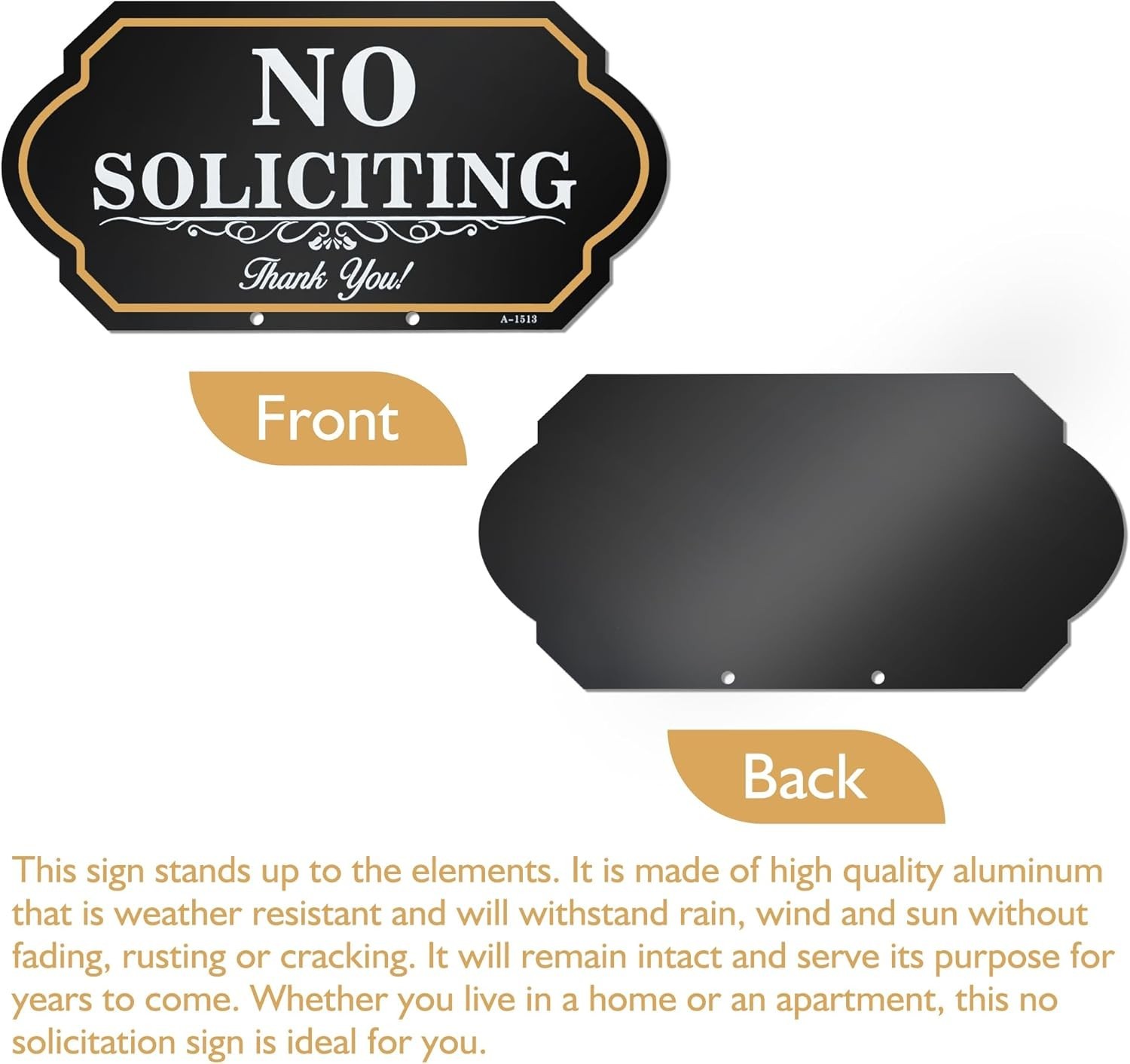 No Soliciting Sign for House with Stake – 40-mil Thick Aluminum – 5×10 Inch/37