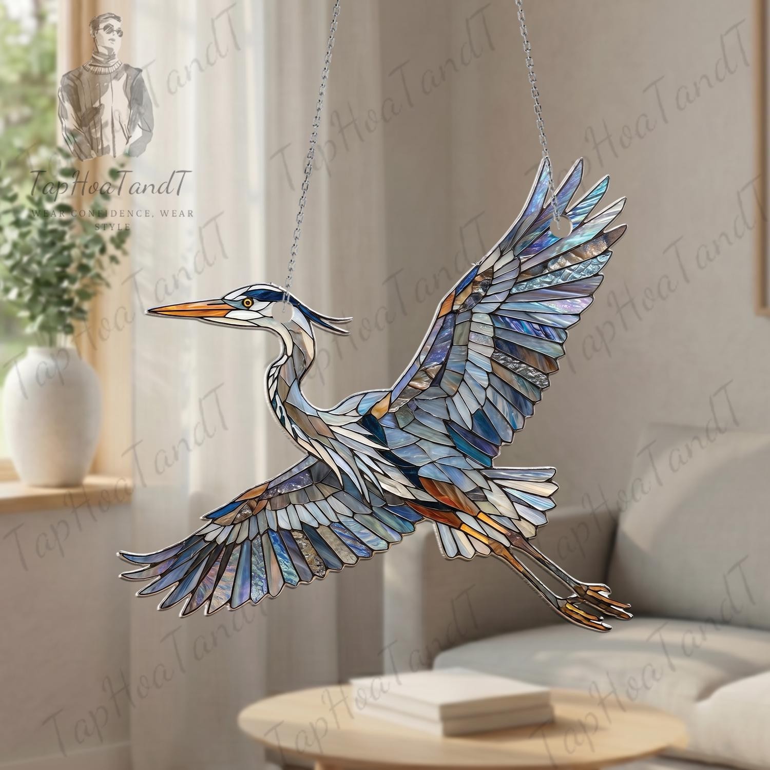 Heron Acrylic Suncatcher Bird Window Hanging Coastal Home Nature Gift Decor