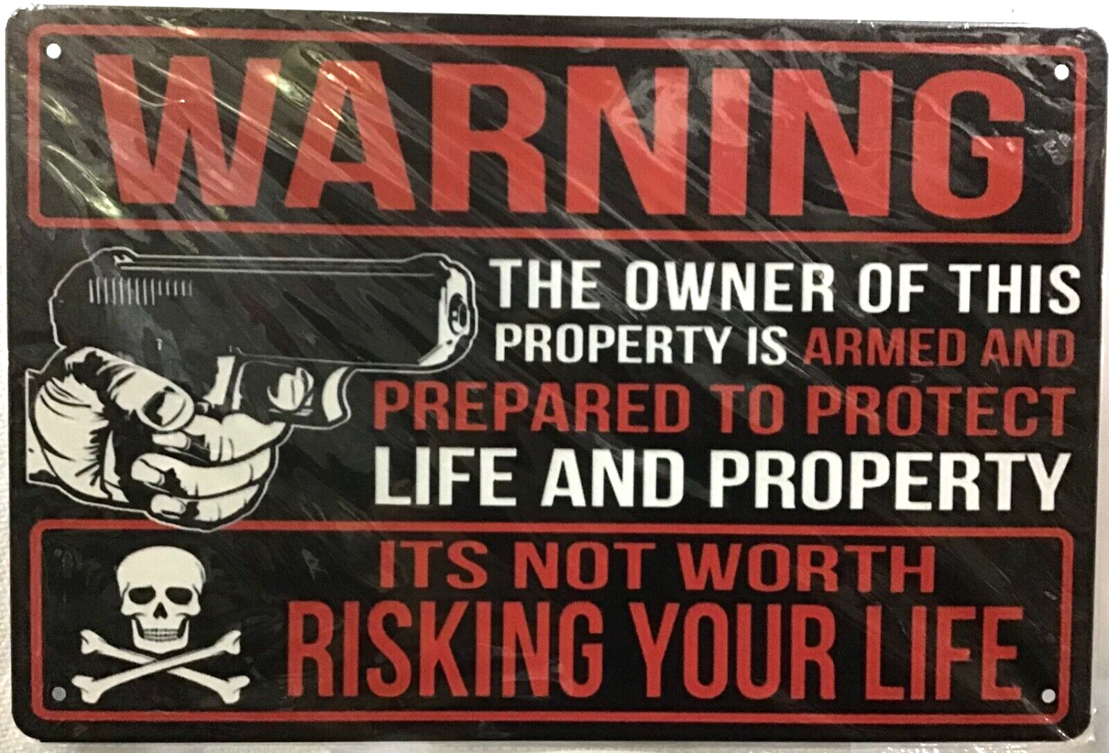 New 8×12 TIN SIGN Warning gun skull crossbones property protection security br2b
