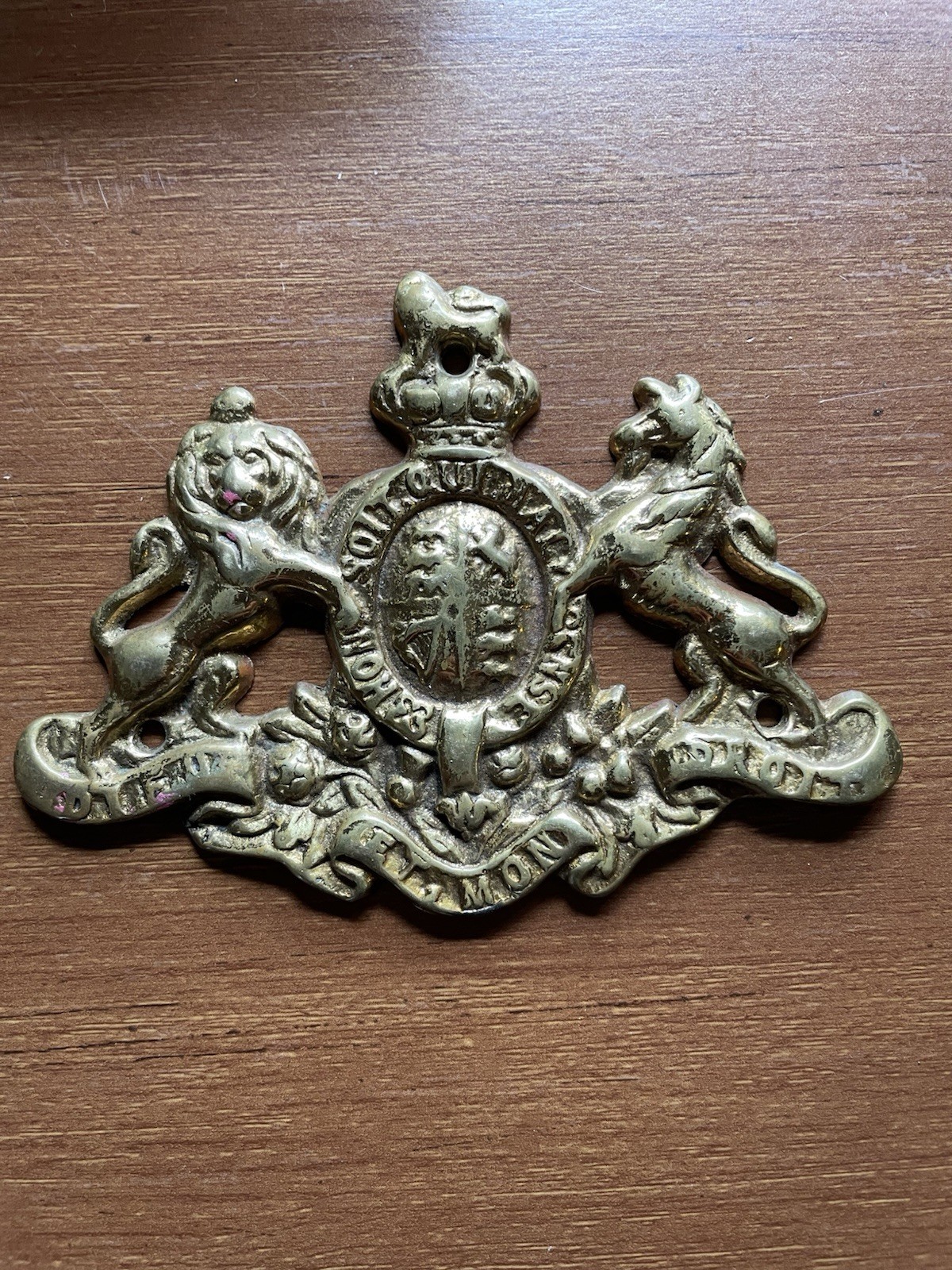 Brass British Lion and Unicorn Plaque “Dieu et mon droit” Wall Hanging Decor