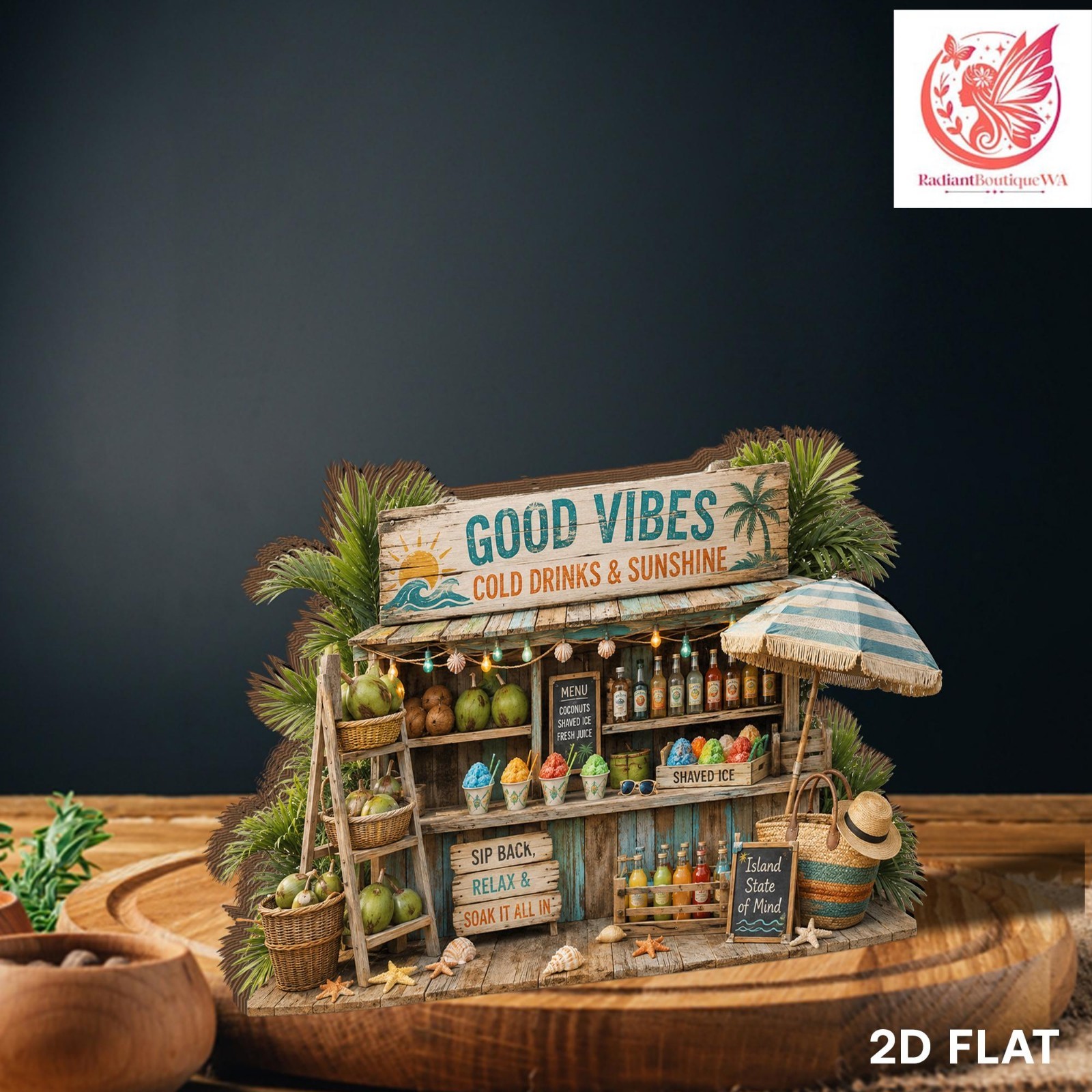 Personalized Wooden Block Beach Bar Decor Tropical Island Display Gift Sign