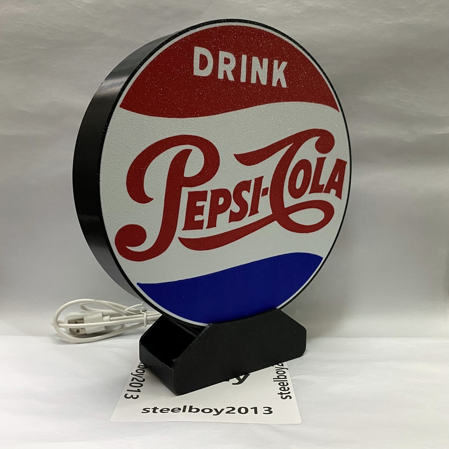 Pepsi-Cola Vintage Logo Light Box 3D Printed USB LED Lamp Neon Sign 7 inch