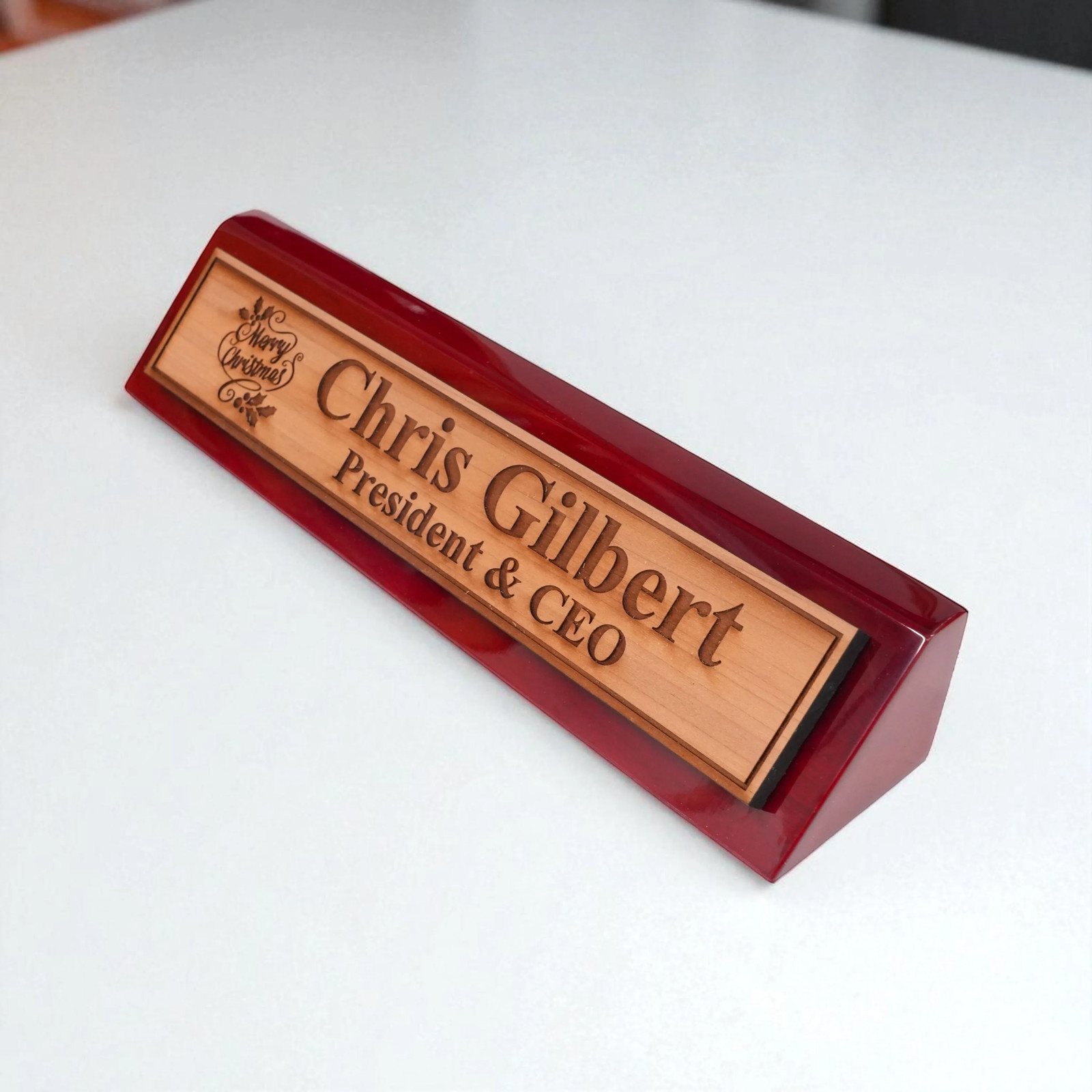 Desk Wedge Name Plate – PERSONALIZED – Merry Christmas – 11 Inches