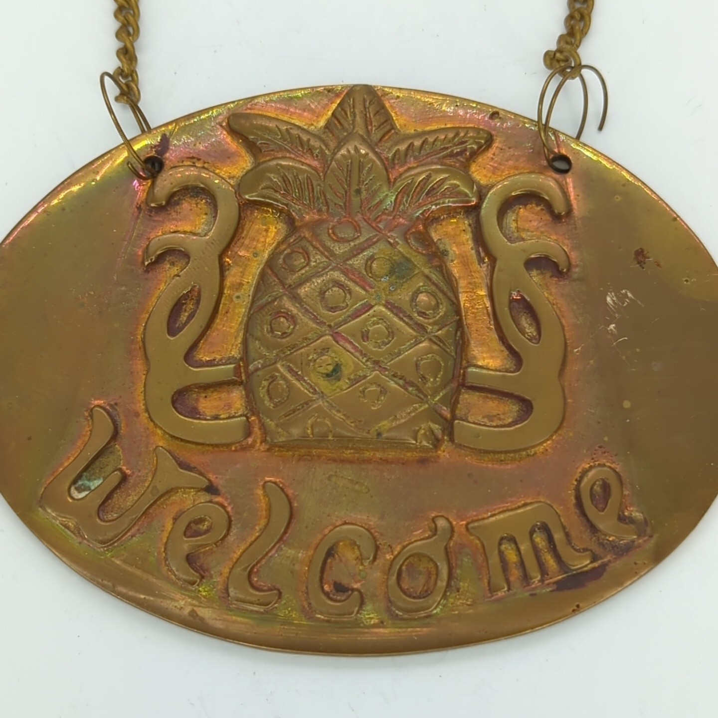 Brass Pineapple Welcome Hanging Plaque 4.5″ x 3.5″ Oval Made in India
