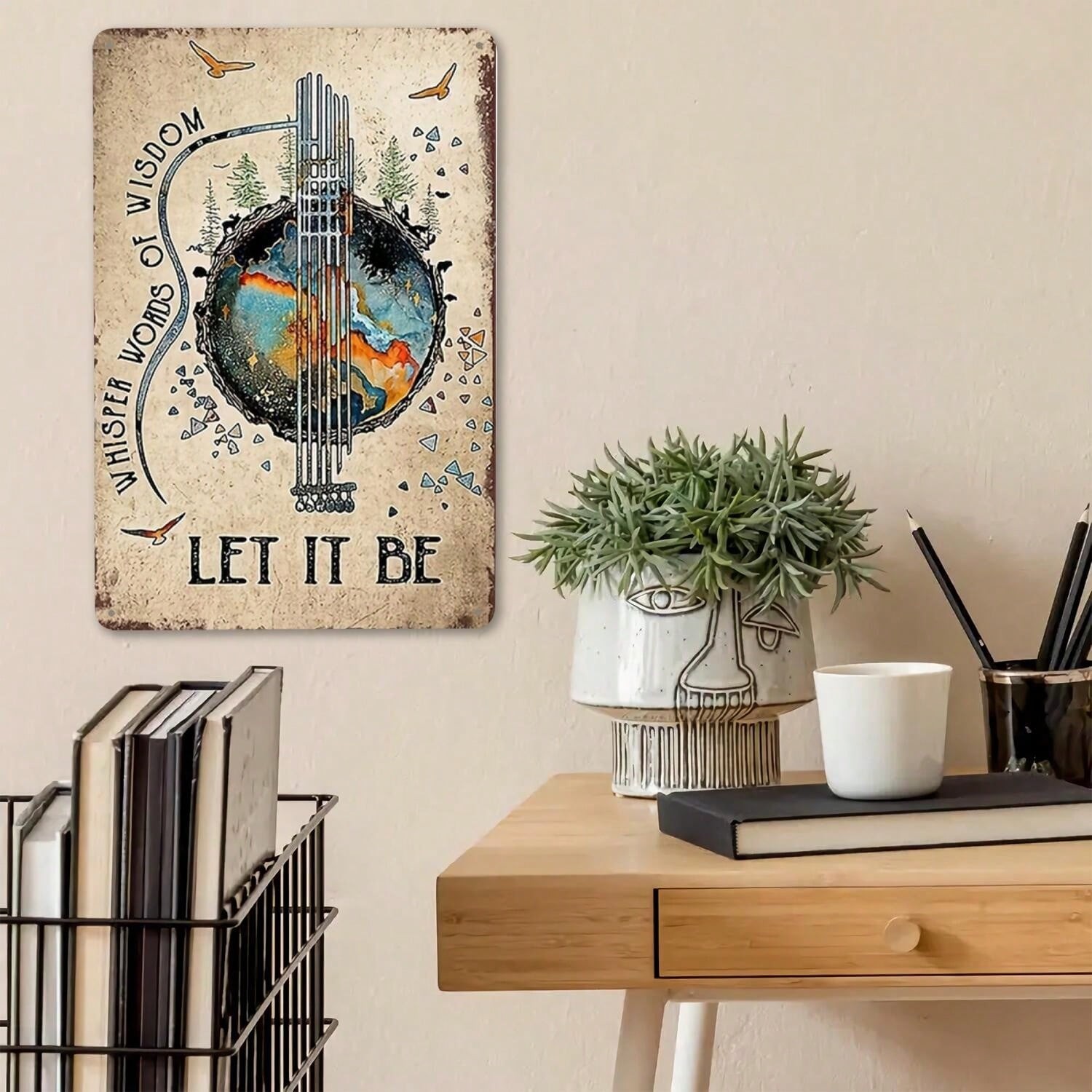 Whisper Words of Wisdom Metal Tin Sign – Vintage Let It Be Guitar Abstract Decor