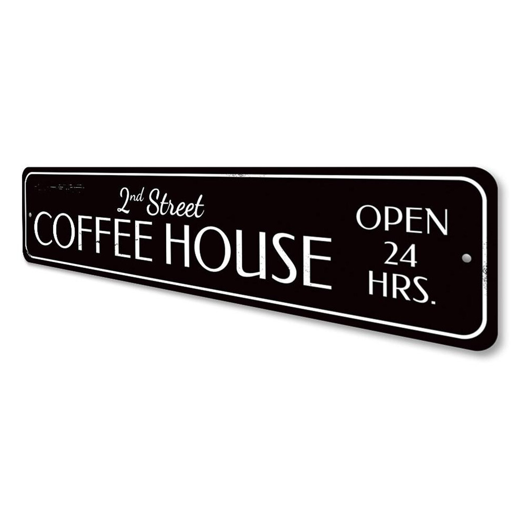 Coffee House Sign, Personalized Open 24 Hours Kitchen Metal Decor Sign