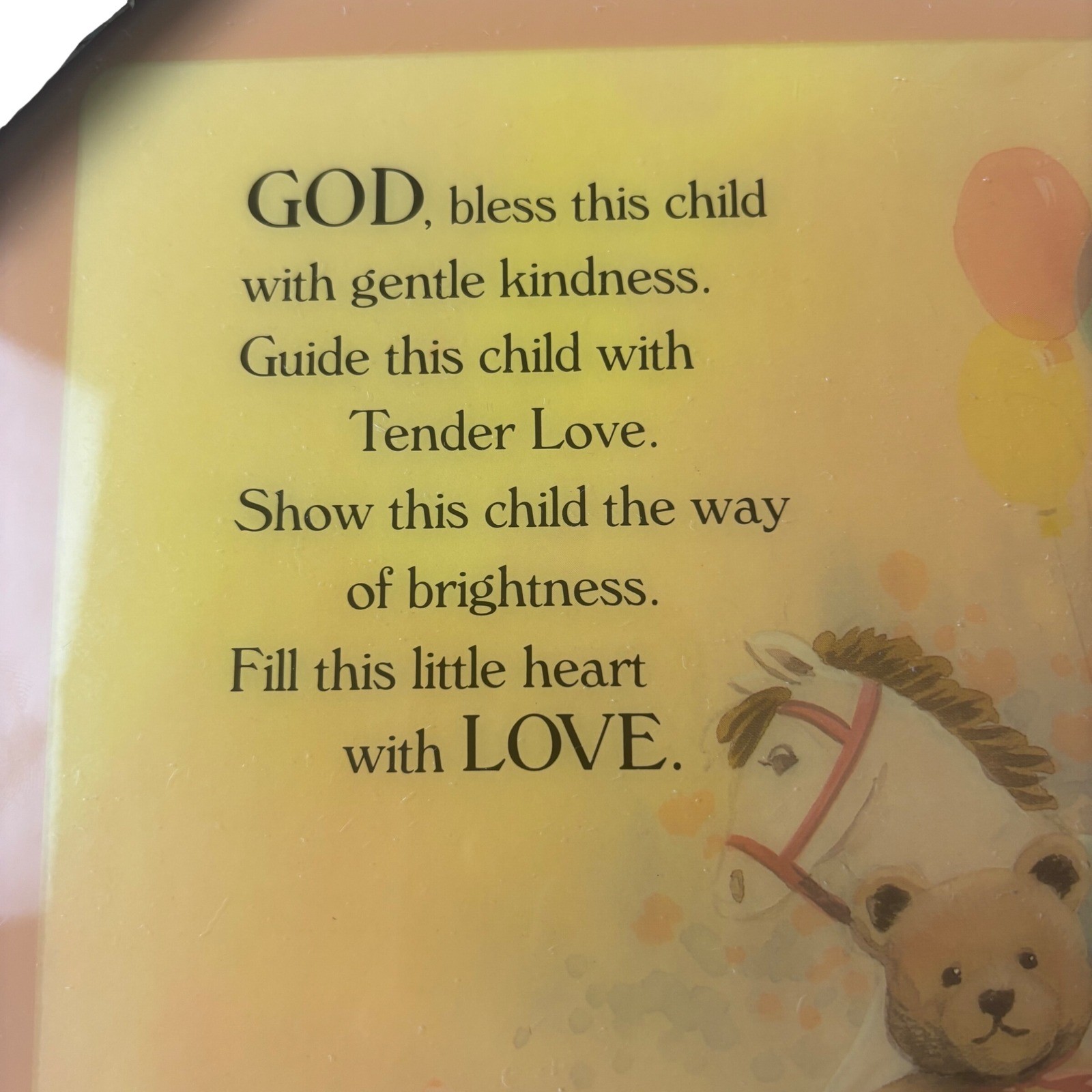 God Bless This Child Resin Nursery Wall Plaque Teddy Bear Horse Religious