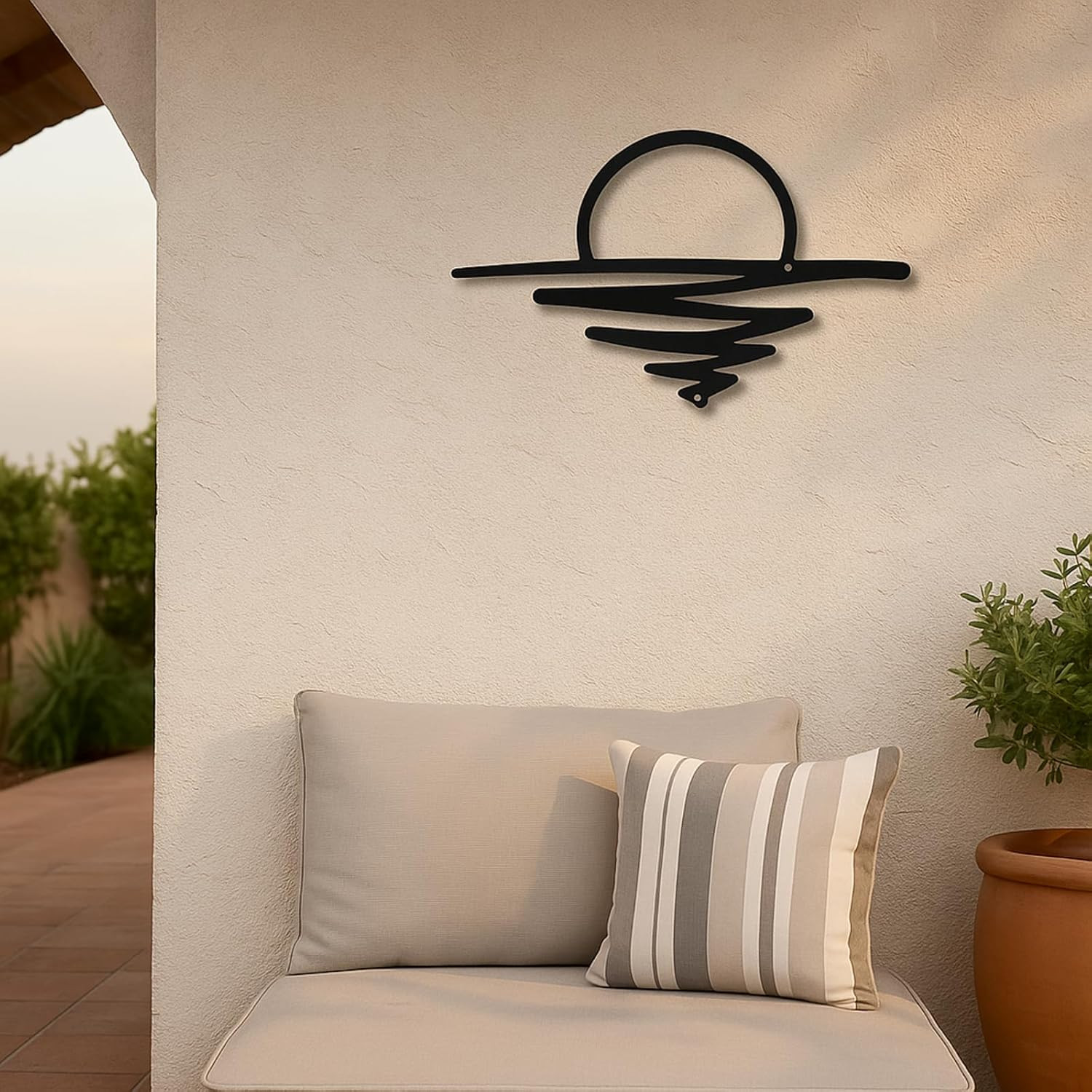 Small Sunrise Metal Wall Art Mid Century Boho Decor Sunshine Minimalist Modern S